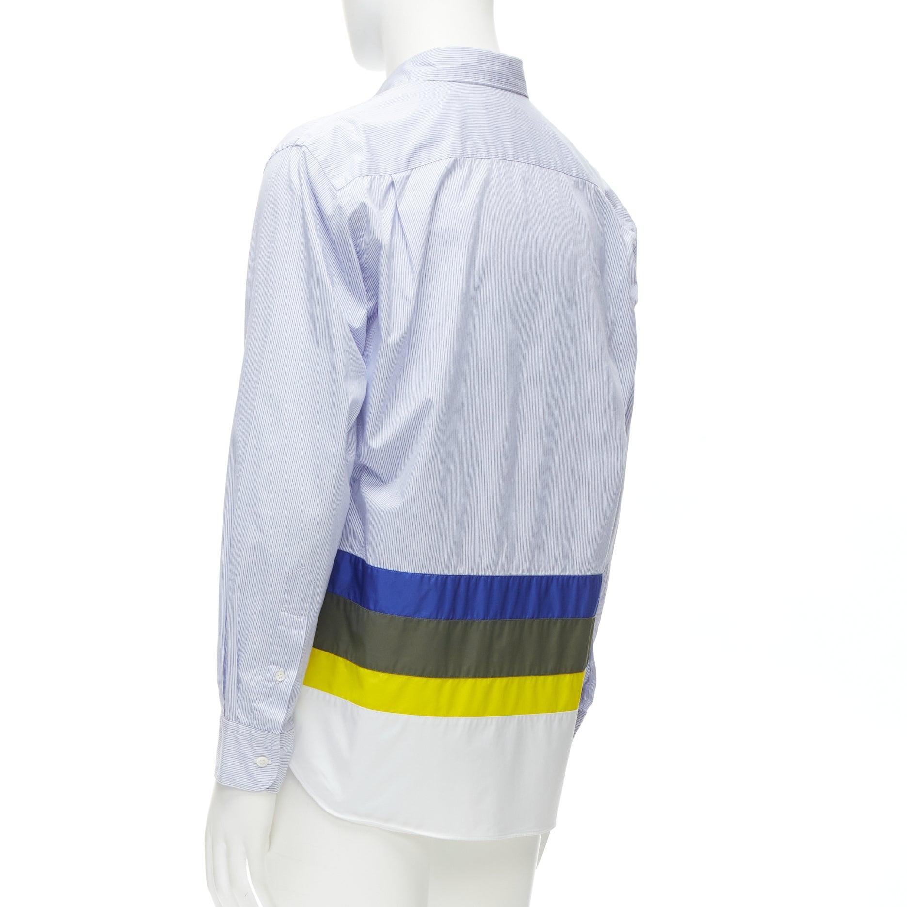 COMME DES GARCONS HOMME 2017 nylon patchwork hem blue pinstriped cotton shirt M For Sale 1
