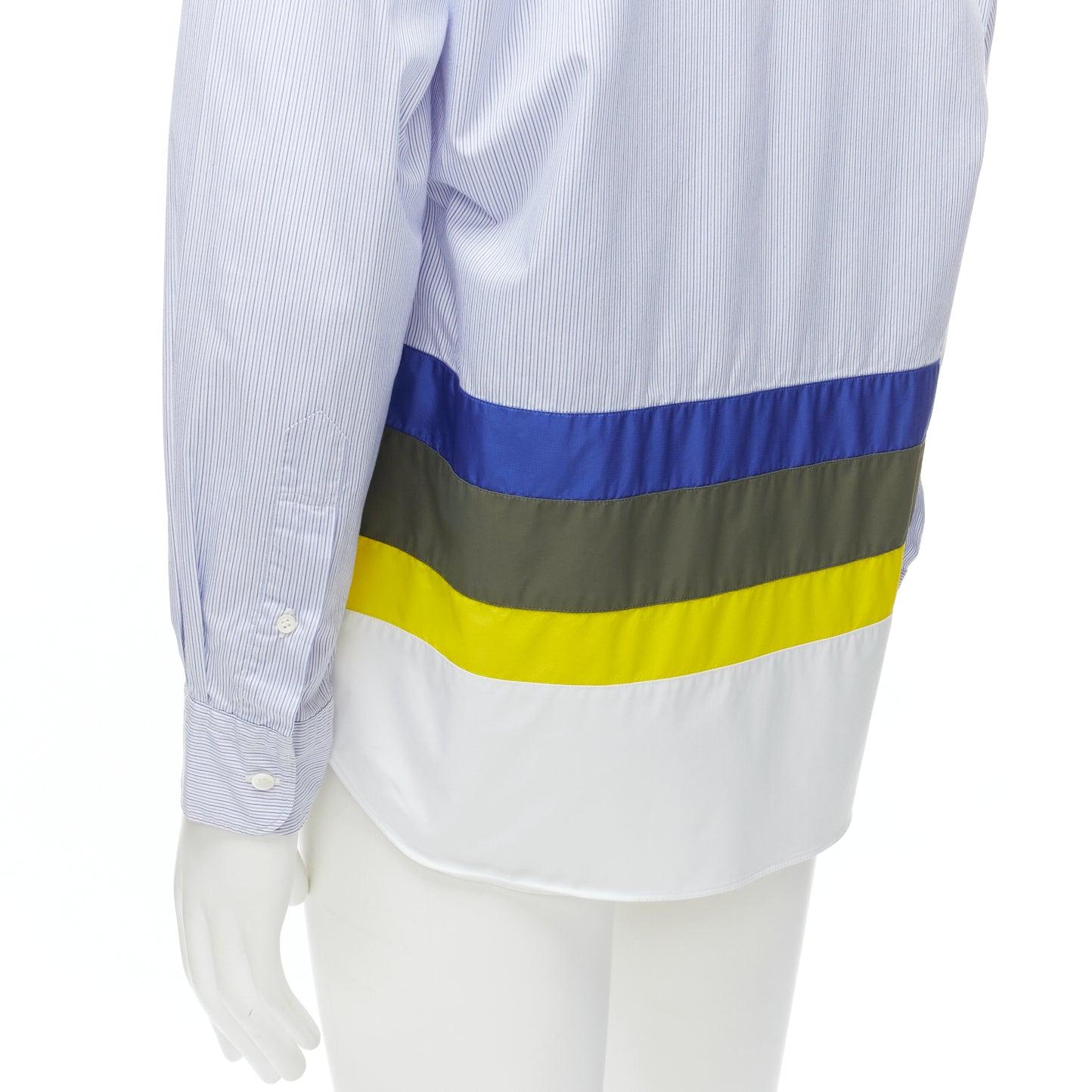 COMME DES GARCONS HOMME 2017 nylon patchwork hem blue pinstriped cotton shirt M For Sale 2