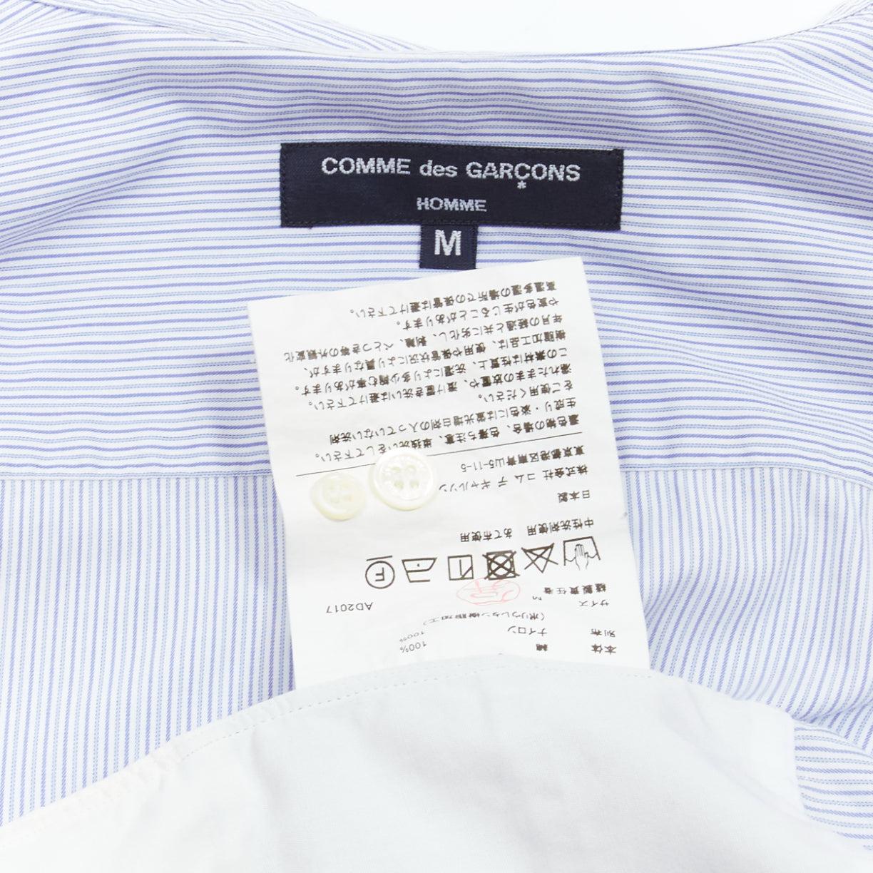 COMME DES GARCONS HOMME 2017 nylon patchwork hem blue pinstriped cotton shirt M For Sale 3