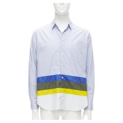 COMME DES GARCONS HOMME 2017 - Chemise en coton à rayures bleues à ourlet en patchwork de nylon M