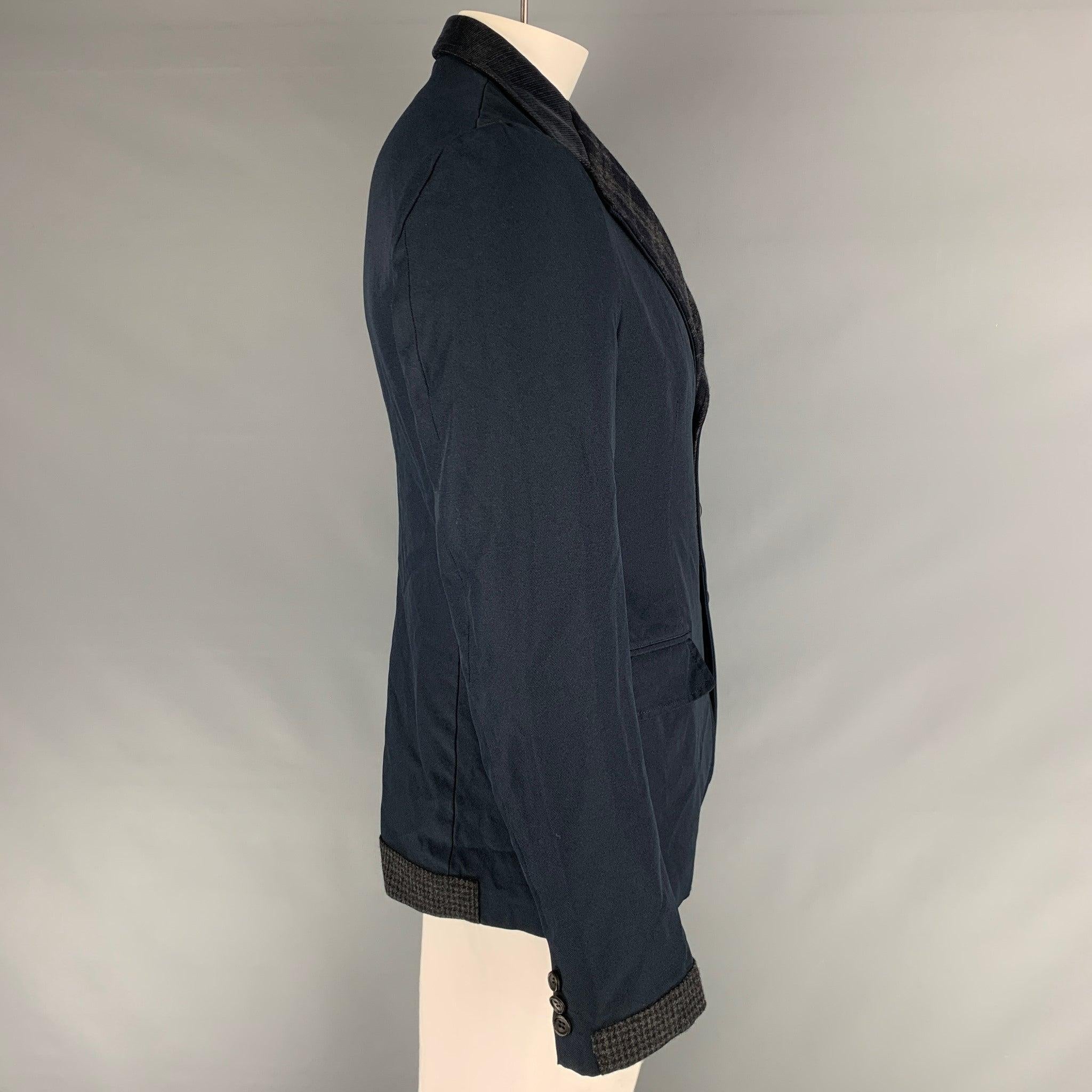 COMME des GARCONS HOMME Chest Size L Size L Navy Grey Mixed Fabrics Jacket In Excellent Condition For Sale In San Francisco, CA