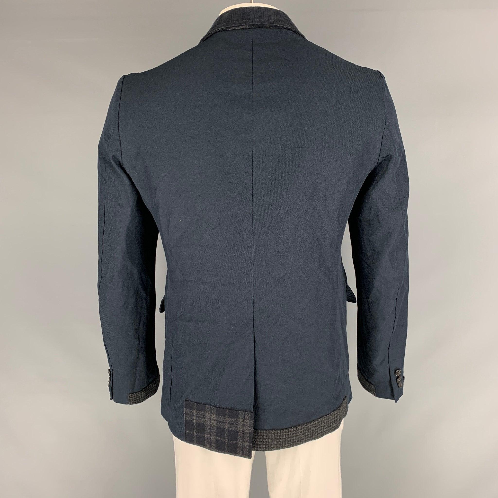 Men's COMME des GARCONS HOMME Chest Size L Size L Navy Grey Mixed Fabrics Jacket For Sale