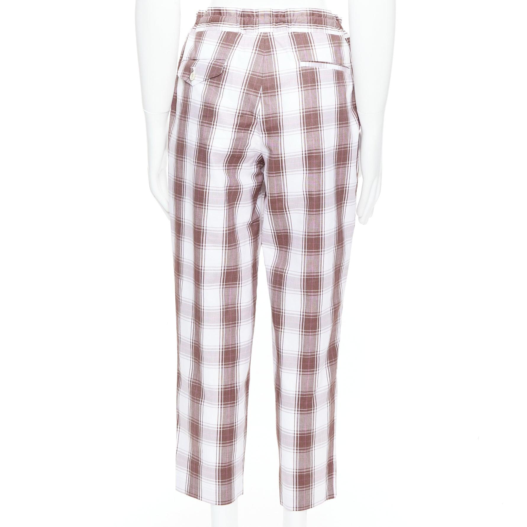 COMME DES GARCONS Homme Deux 2016 braun weiß kariert spitz zulaufende Hose S im Angebot 1