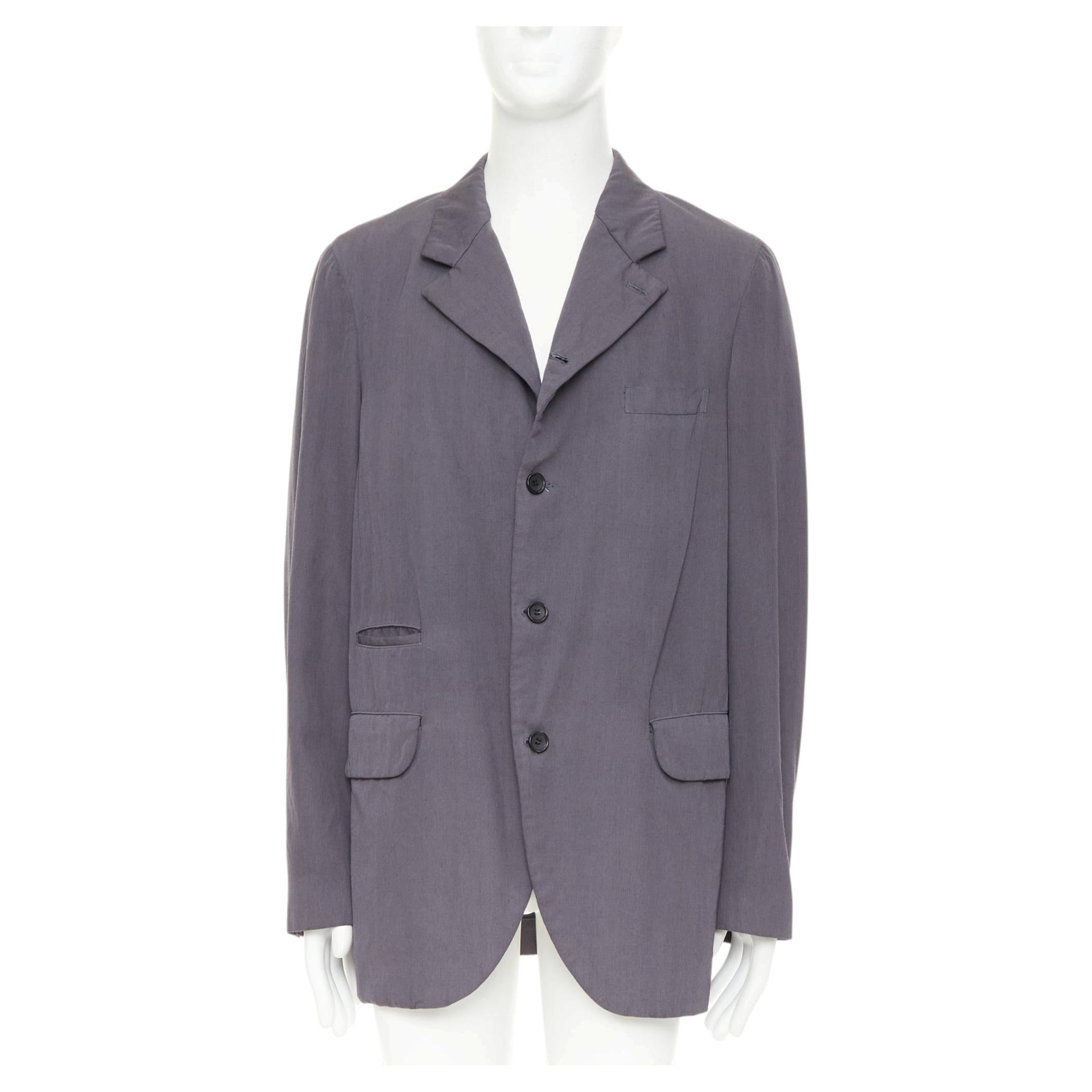 COMME DES GARCONS HOMME DEUX 2024 grey wool flap pockets long-line blazer XL