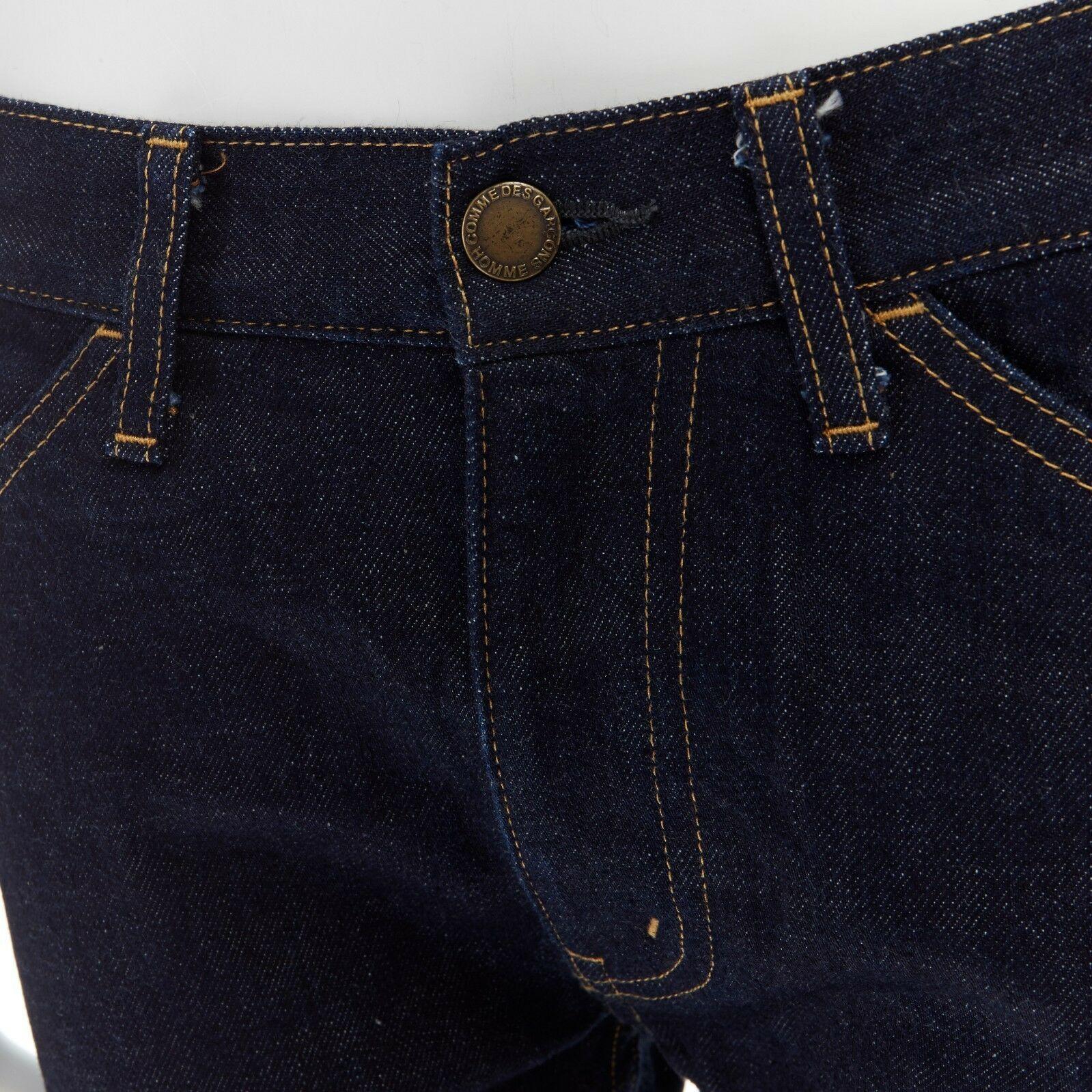 COMME DES GARCONS HOMME indigo blue denim contrast stitch straight jeans XS In Excellent Condition In Hong Kong, NT