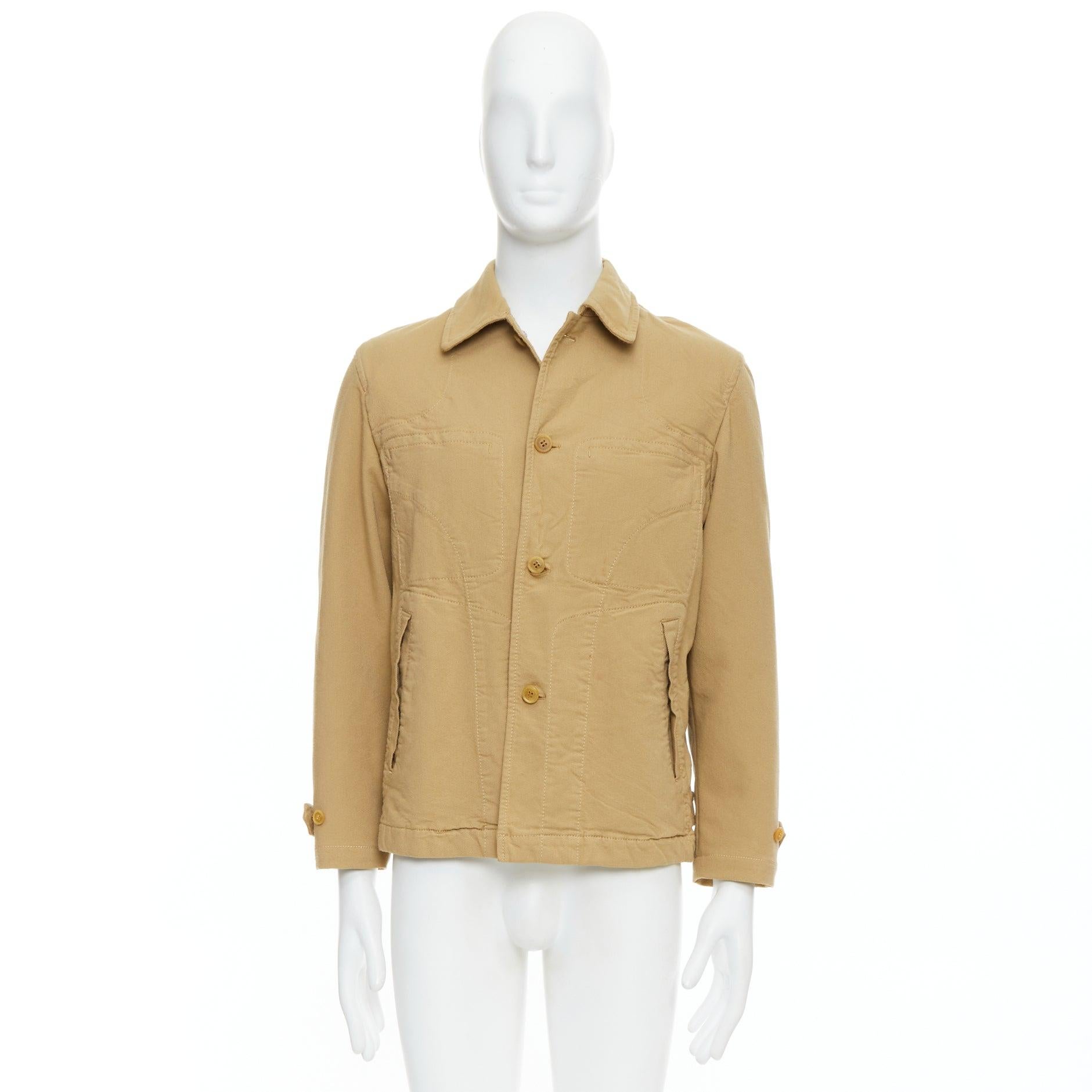COMME DES GARCONS HOMME - Veste à surpiqûres en tissu froissé kaki en vente 5