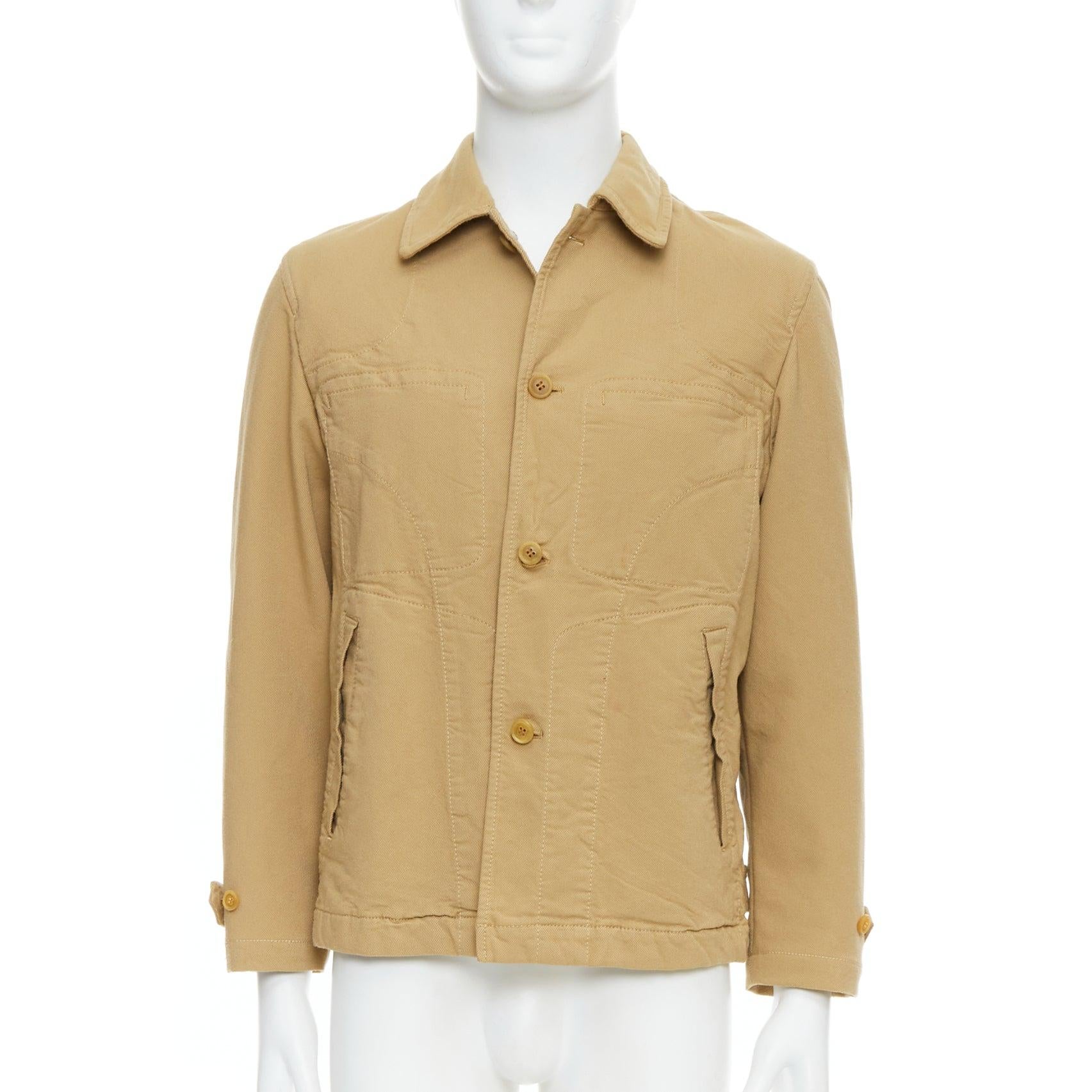 Beige COMME DES GARCONS HOMME - Veste à surpiqûres en tissu froissé kaki en vente