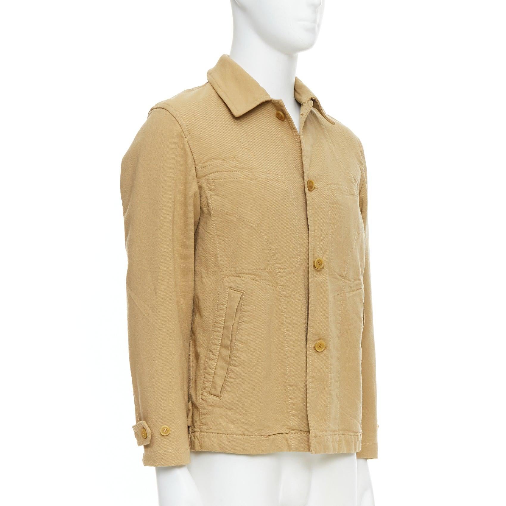 COMME DES GARCONS HOMME - Veste à surpiqûres en tissu froissé kaki État moyen - En vente à Hong Kong, NT