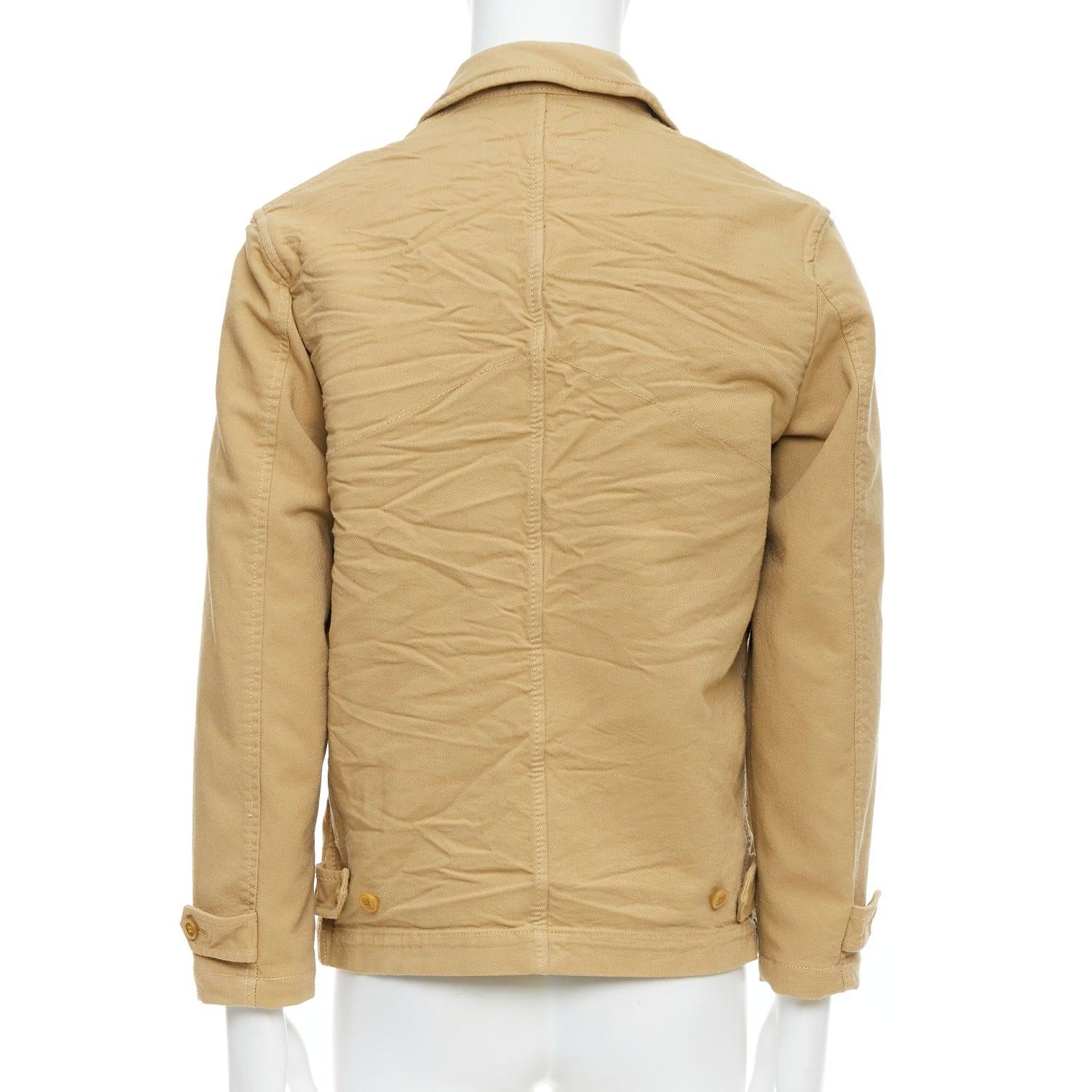 COMME DES GARCONS HOMME - Veste à surpiqûres en tissu froissé kaki en vente 1