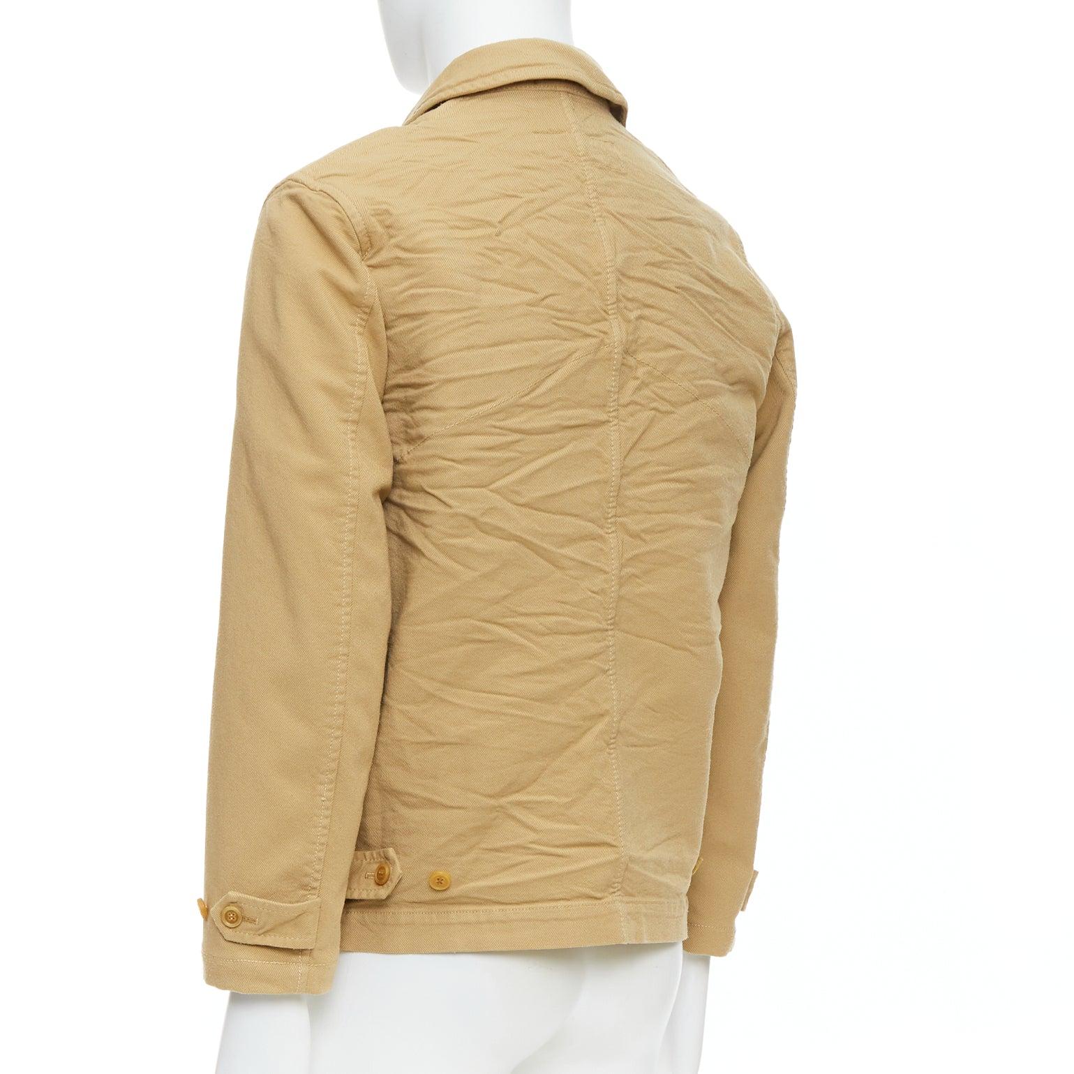 COMME DES GARCONS HOMME - Veste à surpiqûres en tissu froissé kaki en vente 2
