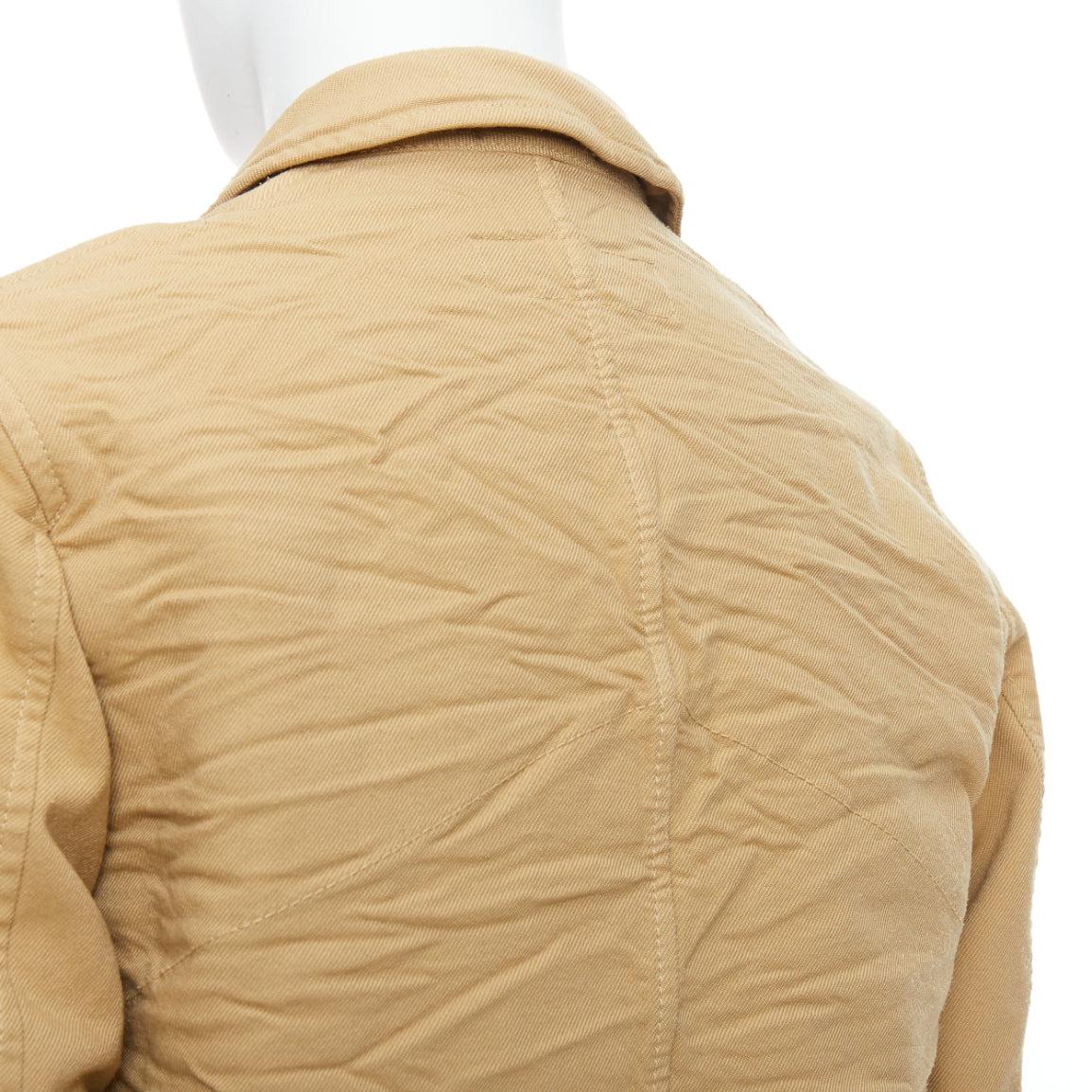 COMME DES GARCONS HOMME - Veste à surpiqûres en tissu froissé kaki en vente 3