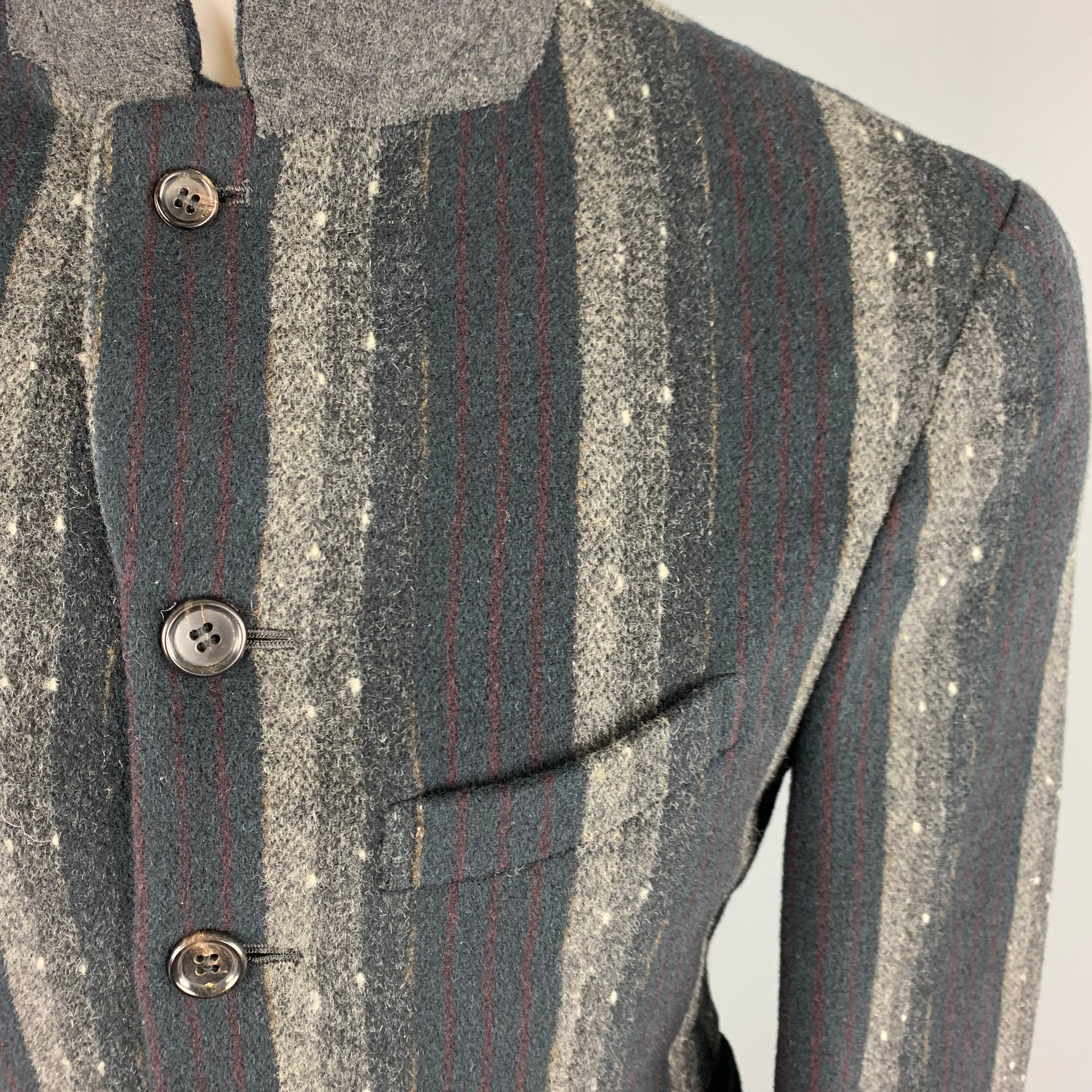 Black COMME des GARCONS HOMME PLUS 2000 M Navy & Grey Stripe Wool Sport Coat / Blazer