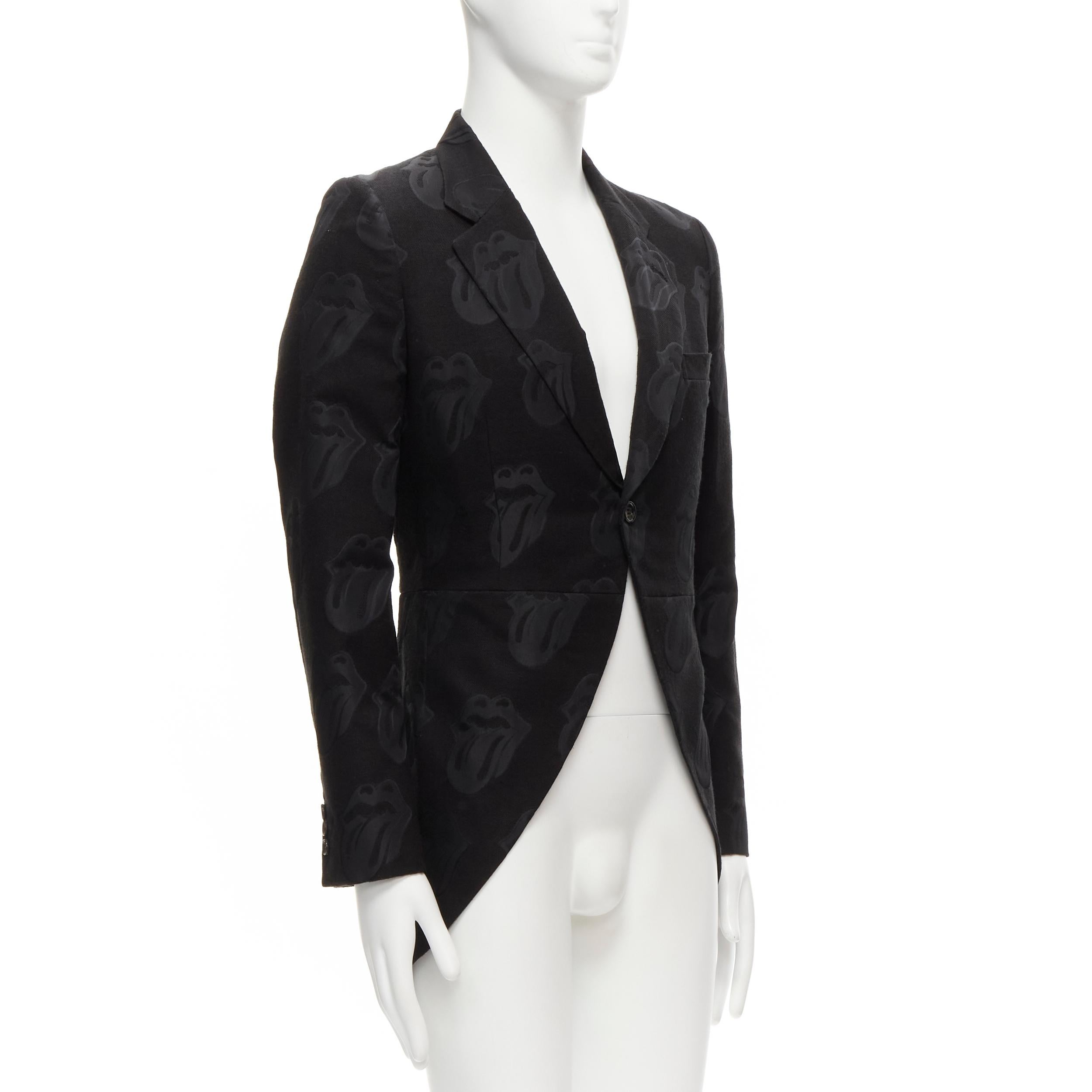 COMME DES GARCONS HOMME PLUS 2005 Rolling Stone jacquard black tailcoat blazer M In Excellent Condition For Sale In Hong Kong, NT