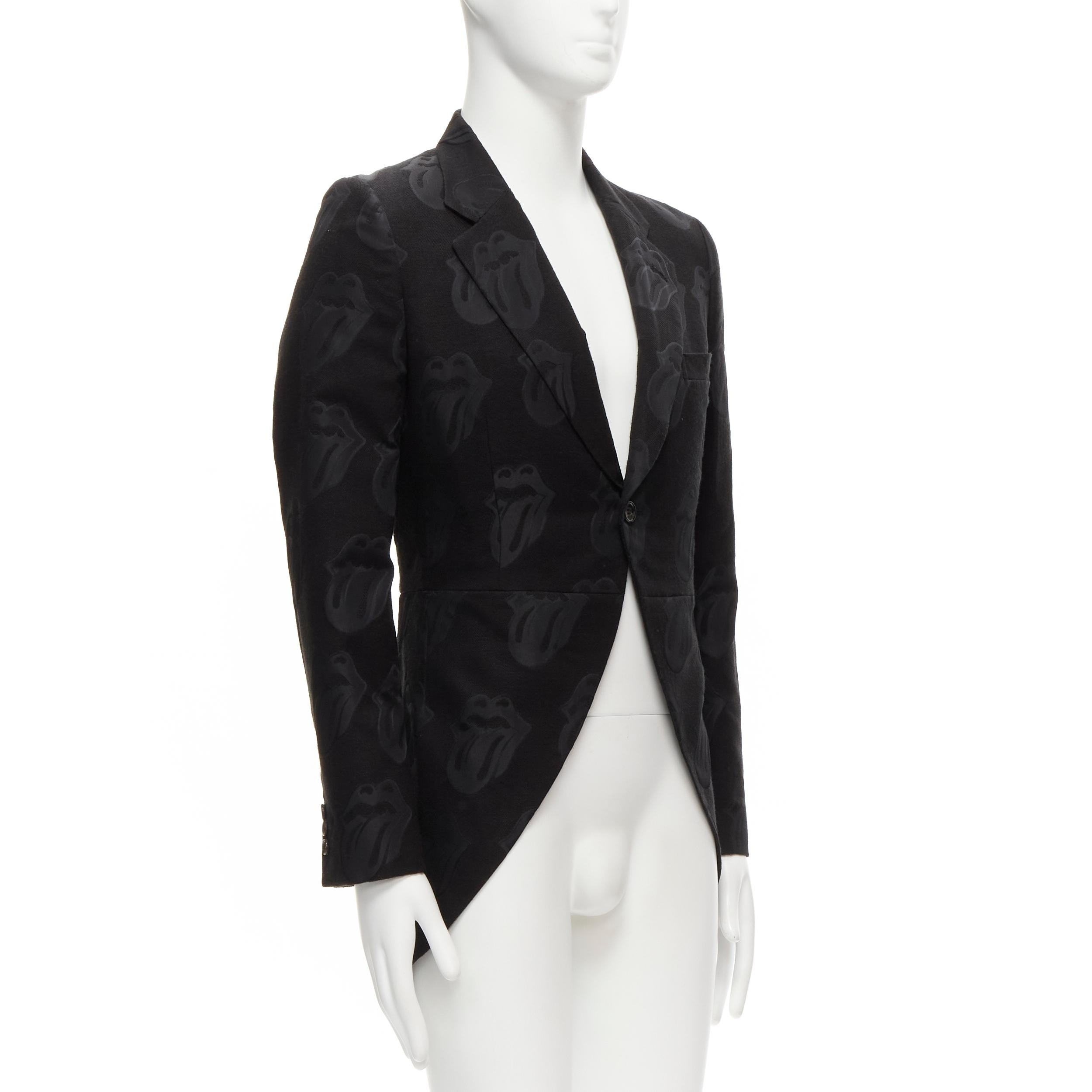 COMME DES GARCONS HOMME PLUS 2005 Rolling Stone jacquard black tailcoat blazer M In Excellent Condition In Hong Kong, NT