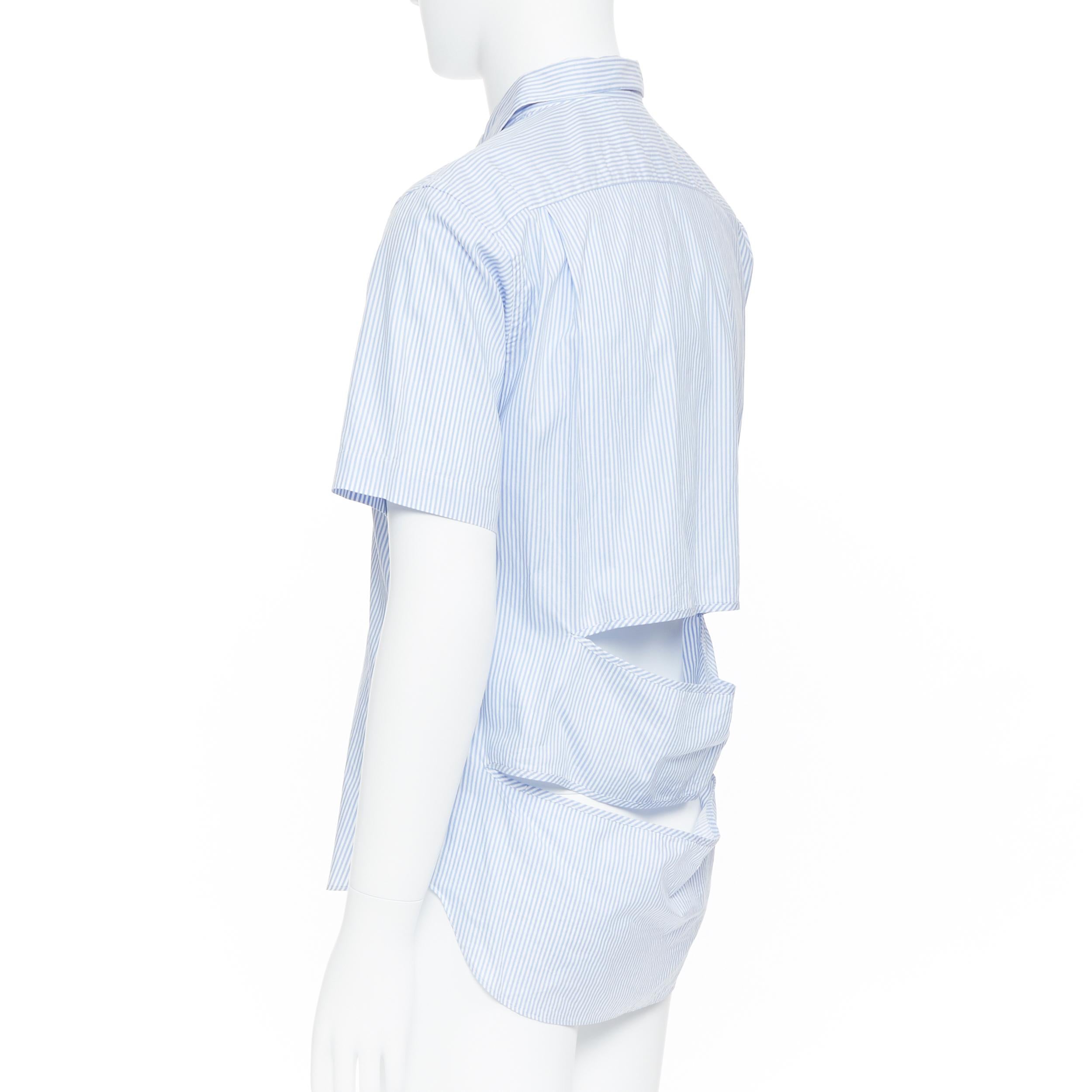 Men's COMME DES GARCONS HOMME PLUS 2015 blue striped cotton slash cut out back shirt S