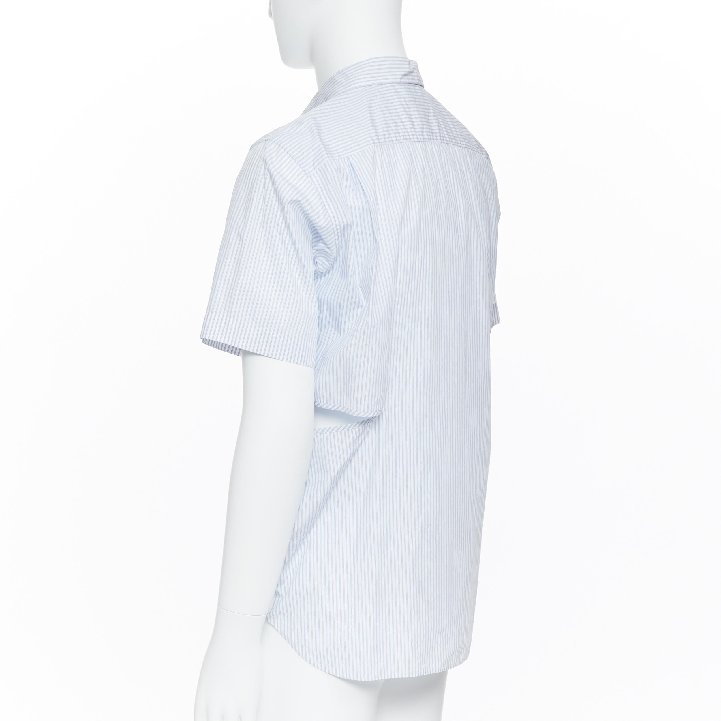 Men's COMME DES GARCONS HOMME PLUS 2015 blue striped cotton slash cut out hole shirt S