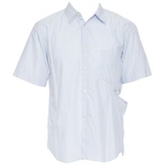 COMME DES GARCONS HOMME PLUS 2015 blue striped cotton slash cut out hole shirt S