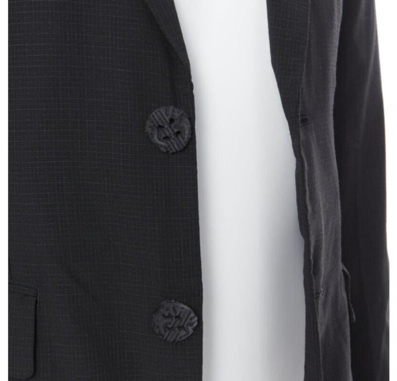 COMME DES GARCONS HOMME PLUS black check rubber buttons blazer jacket XS For Sale 2
