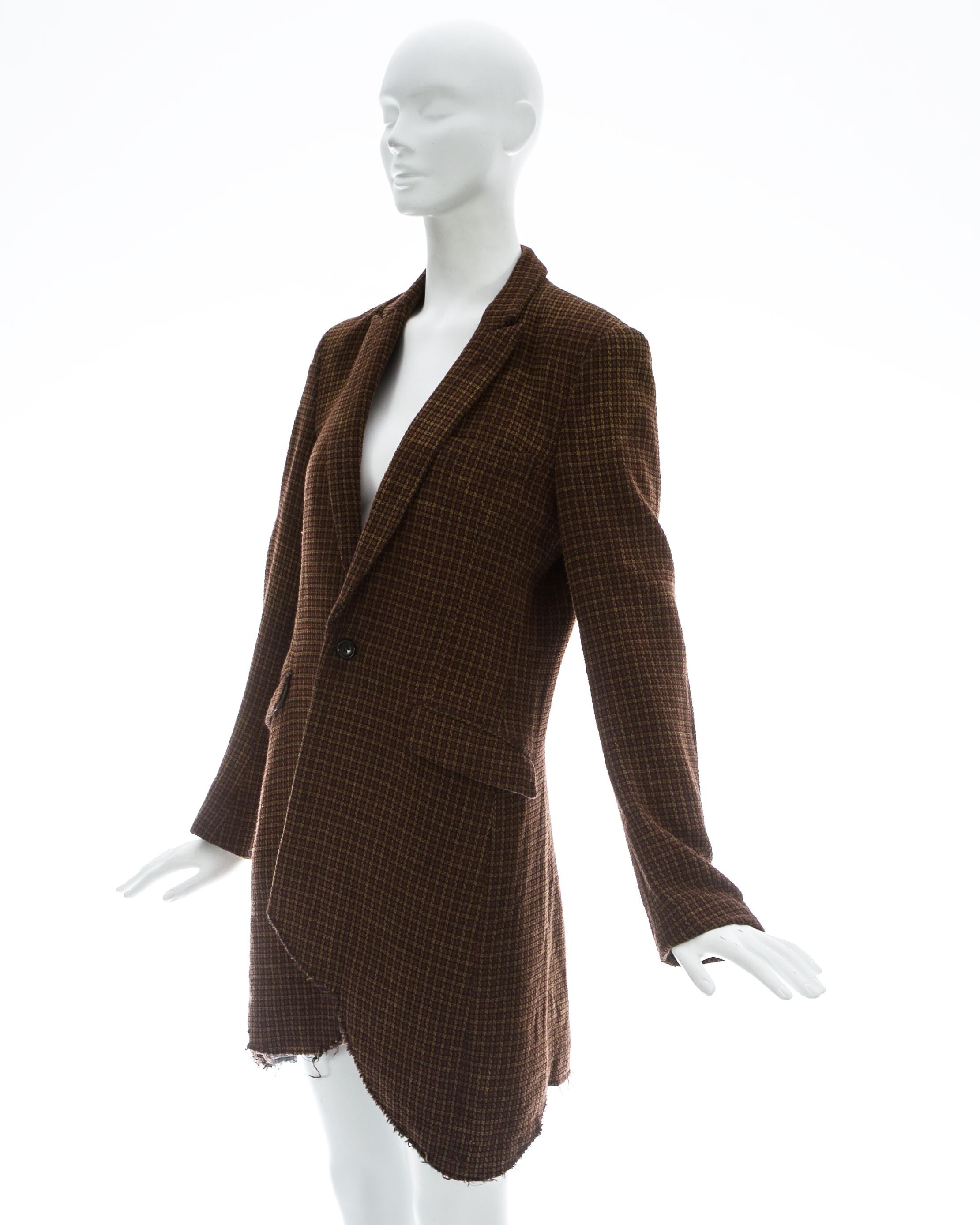 Women's or Men's Comme des Garcons Homme Plus brown wool bleached checked punk coat, ca. 2008 For Sale