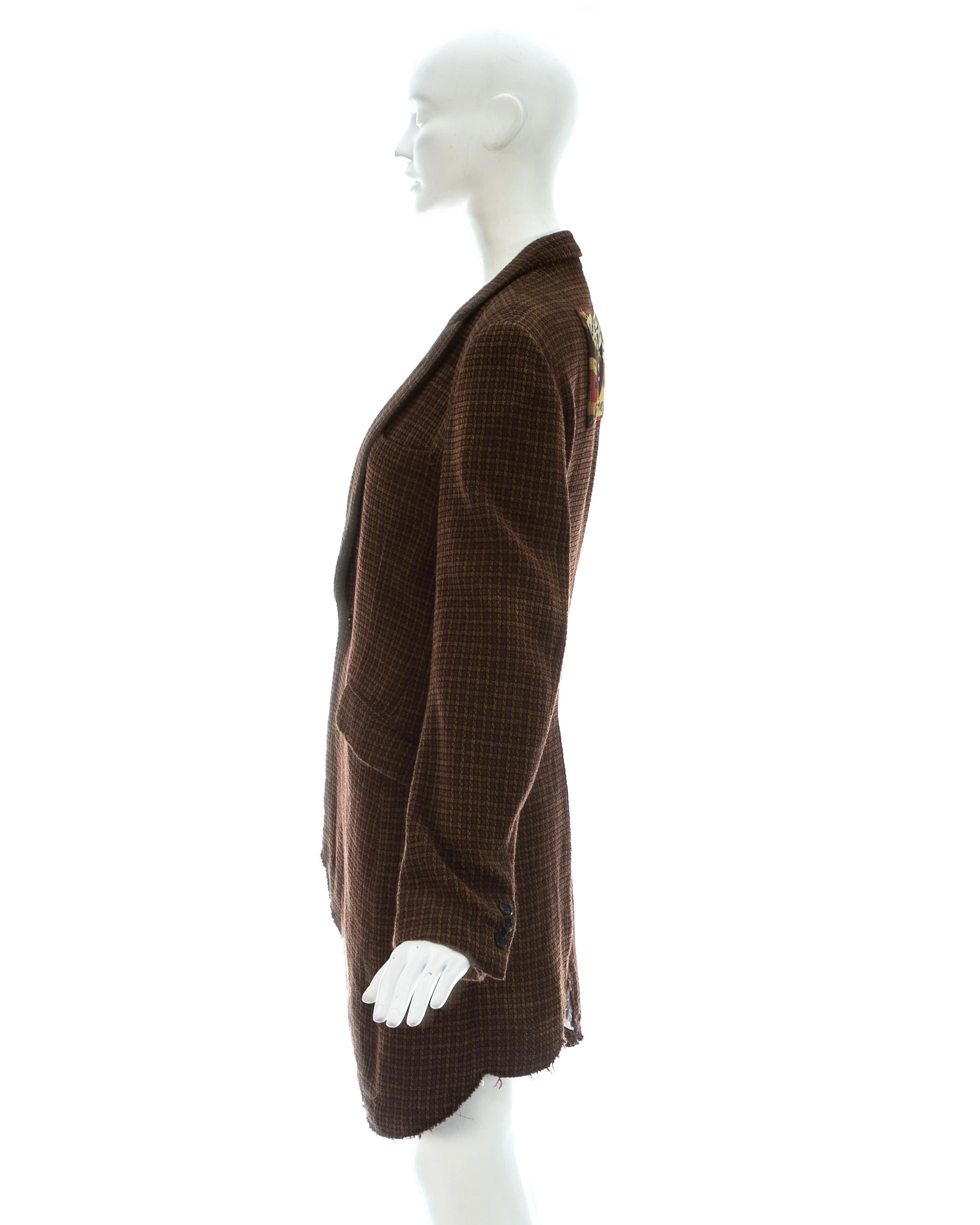 Comme des Garcons Homme Plus brown wool bleached checked punk coat, ca. 2008 For Sale 1