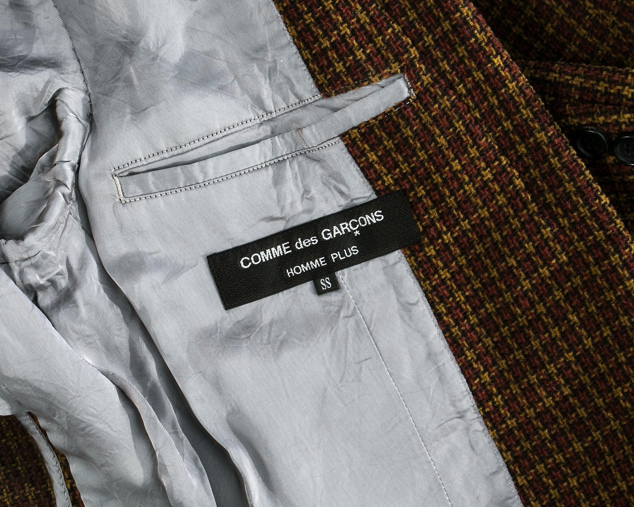Comme des Garcons Homme Plus brown wool bleached checked punk coat, ca. 2008 For Sale 2