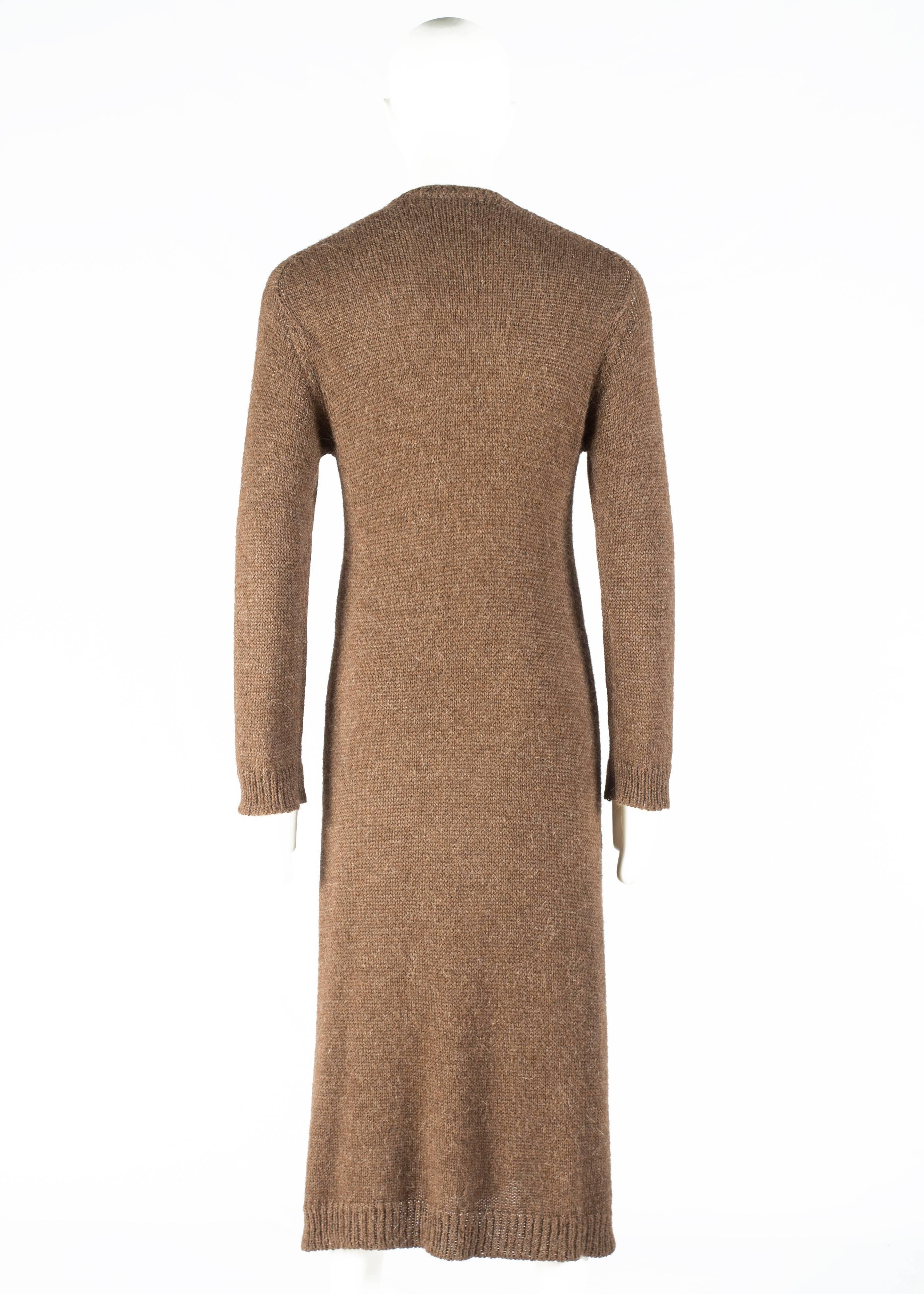 Brown Comme des Garcons Homme Plus brown wool knitted v-neck sweater dress, A / W 1995 For Sale