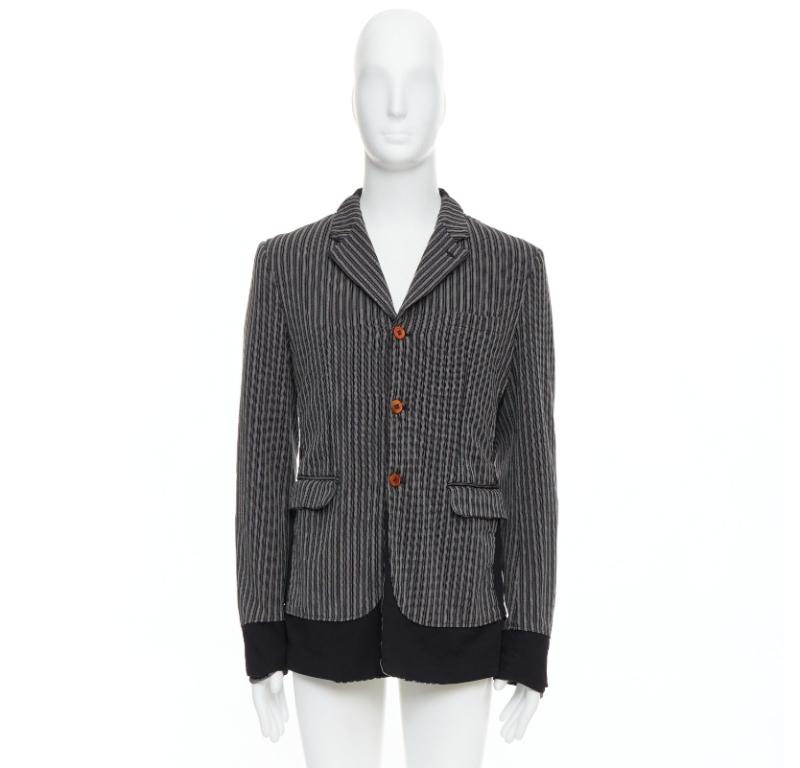 COMME DES GARCONS HOMME PLUS Evergreen grey black striped layered blazer M For Sale 4