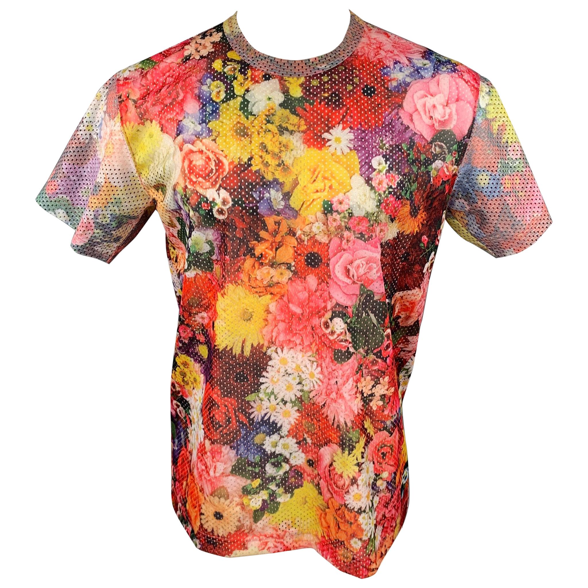 COMME des GARCONS HOMME PLUS Fall 2016 Size L Multi-Color Mesh Floral T-shirt