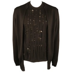 COMME des GARCONS HOMME PLUS L Black Distressed Wool Cardigan Layer Pullover