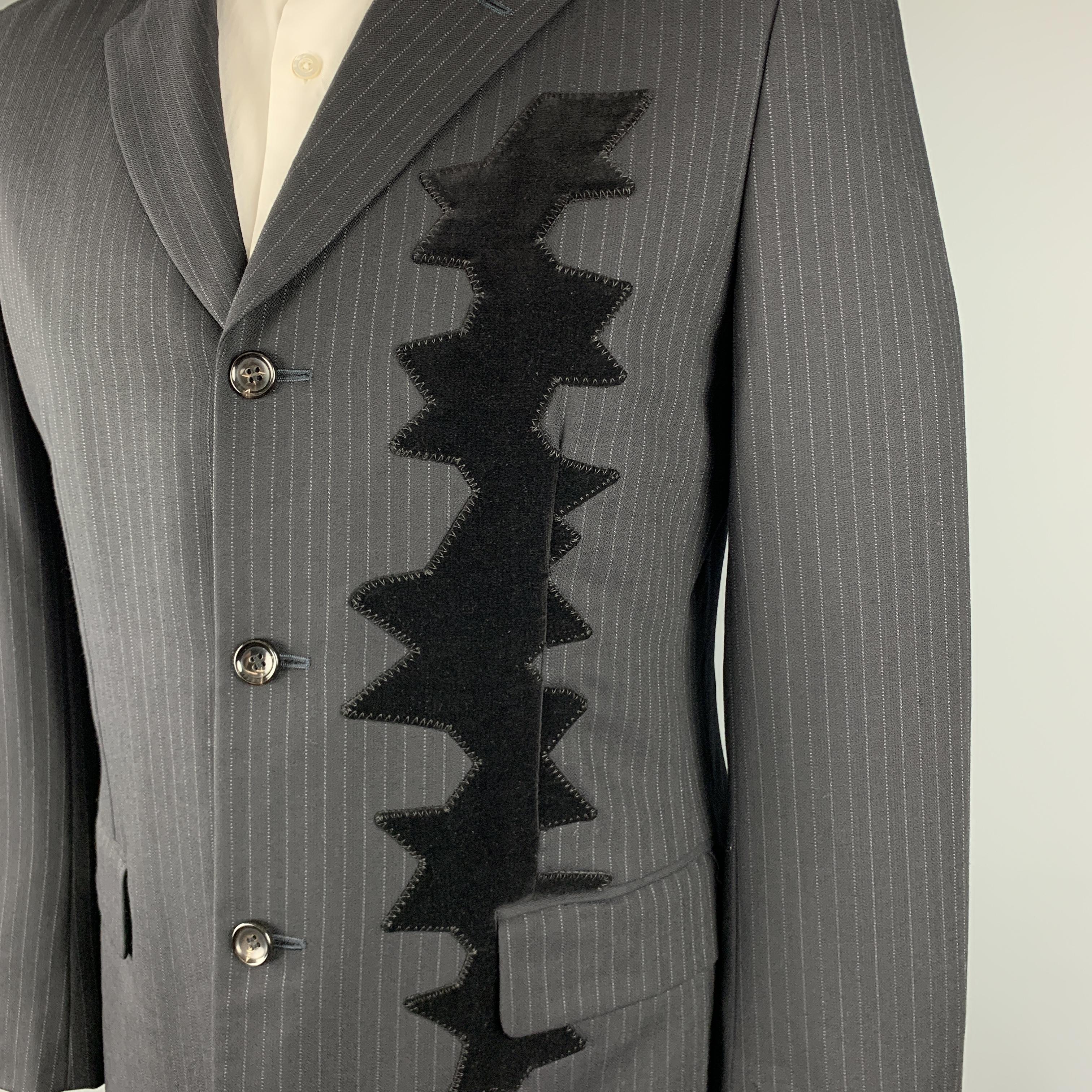 COMME des GARCONS HOMME PLUS L Black Stripe Wool Velvet Applique Sport Coat In Excellent Condition In San Francisco, CA