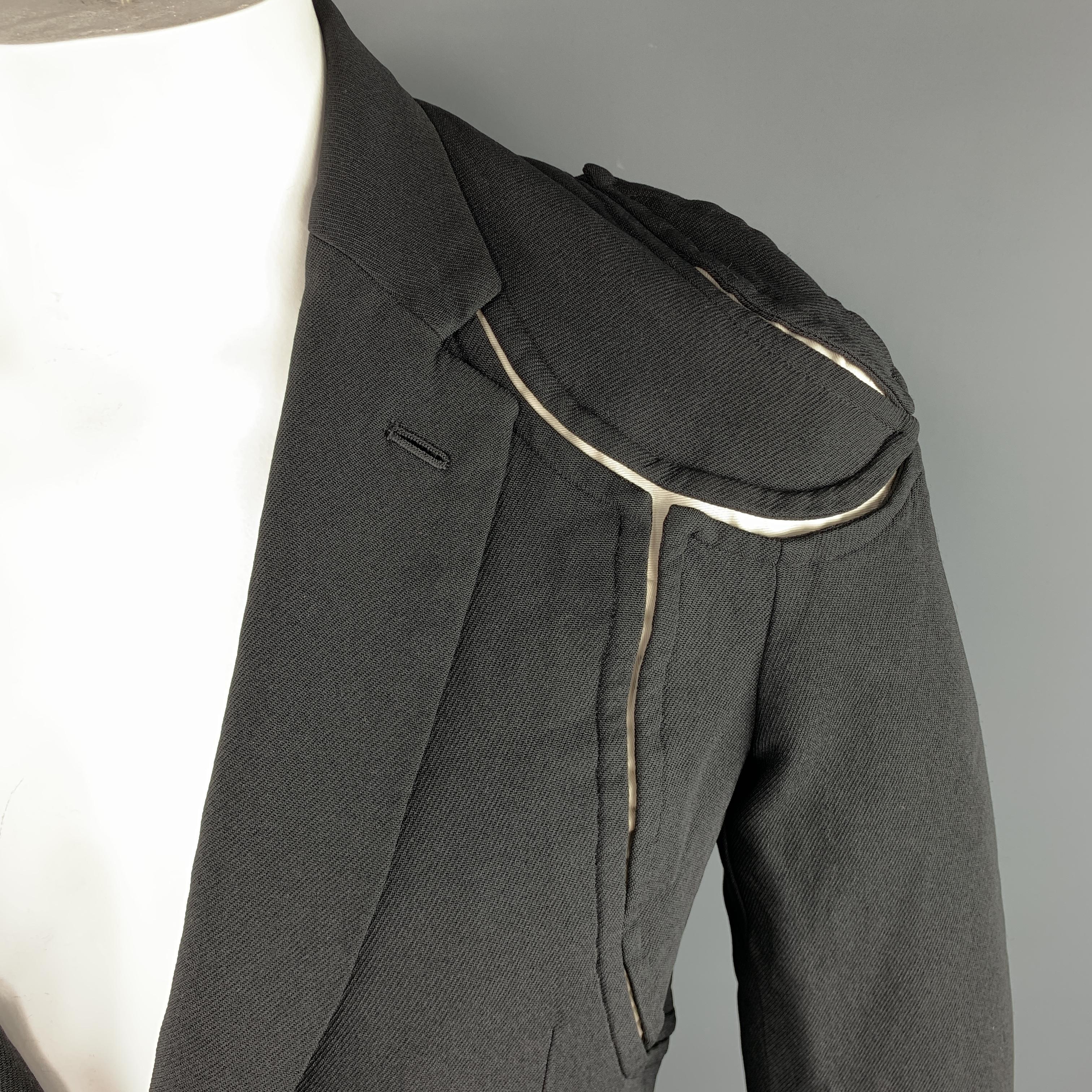 COMME des GARCONS HOMME PLUS M Black Cut Outs Polyester Notch Lapel Jacket In Excellent Condition In San Francisco, CA