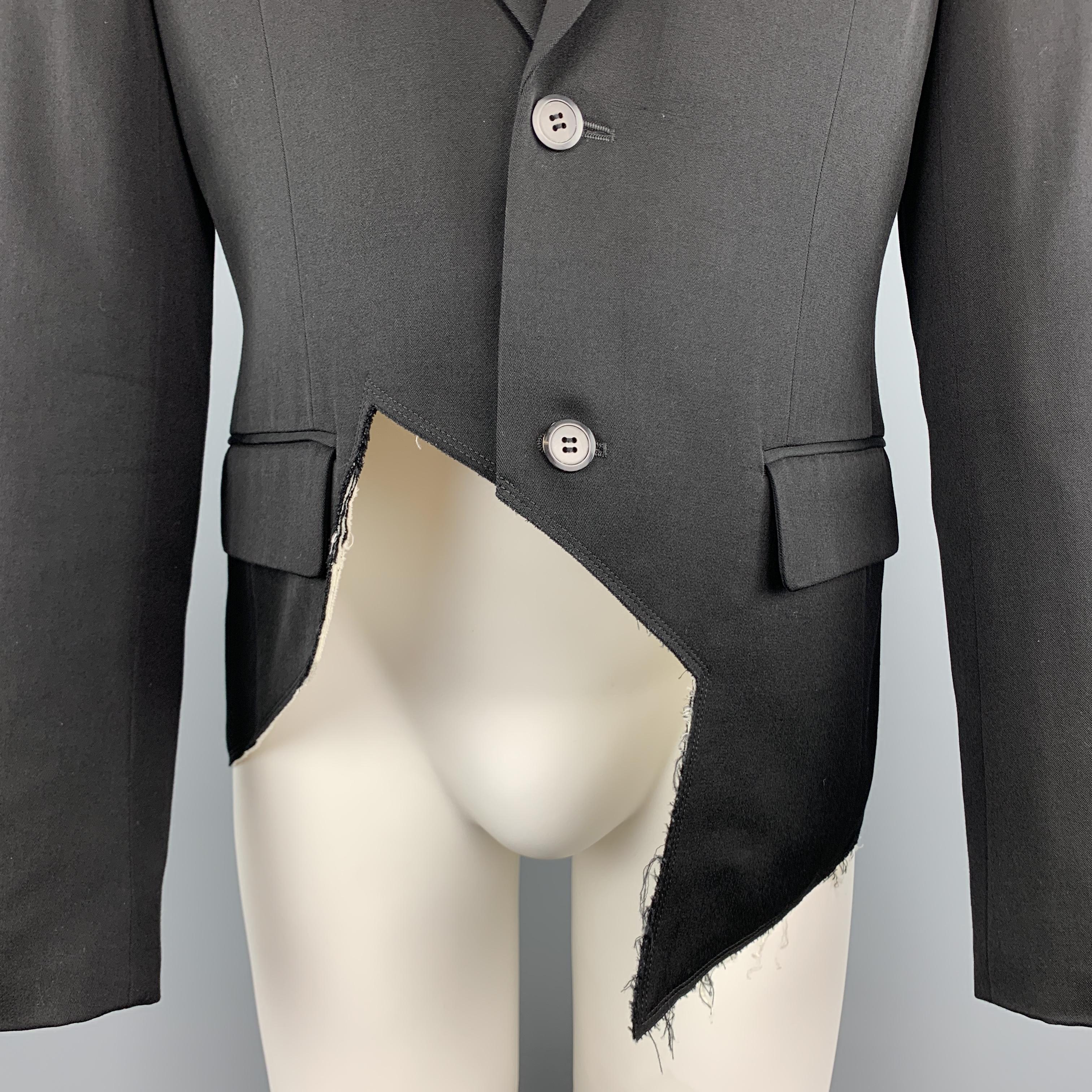 COMME des GARCONS HOMME PLUS M Black Wool Notch Lapel Cutout Hem Jacket In Excellent Condition In San Francisco, CA