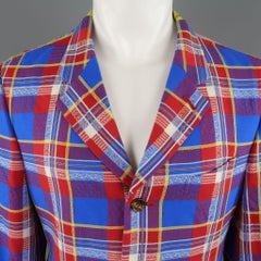 COMME des GARCONS HOMME PLUS M Blue Red Pink & Green Mixed Plaid Wool Sport Coat
