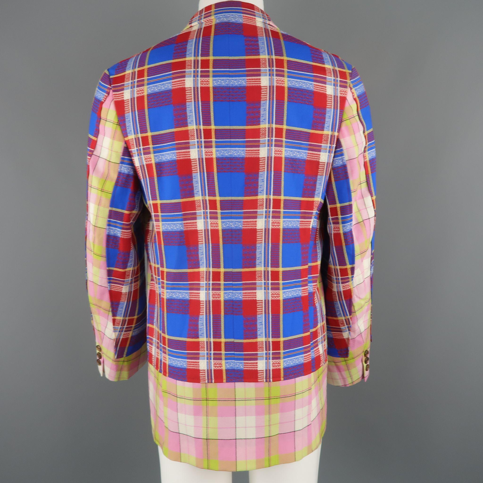 COMME des GARCONS HOMME PLUS M Blue Red Pink & Green Mixed Plaid Wool Sport Coat 2