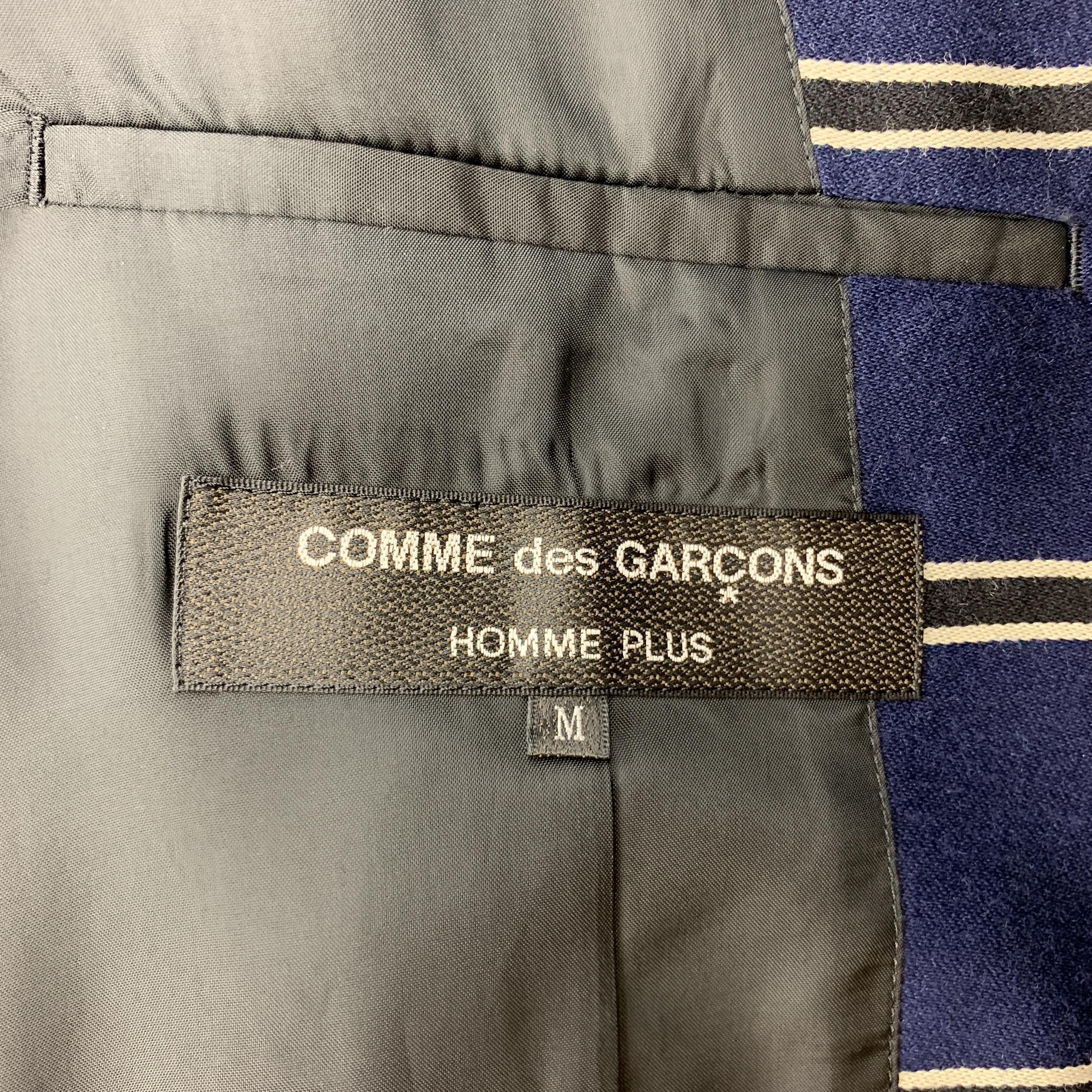 COMME des GARCONS HOMME PLUS M Navy Stripe Plaid Trim Slit Back Jacket 3