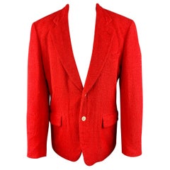 COMME des GARCONS HOMME PLUS M Red Textured Cotton Notch Lapel Sport Coat $650.0