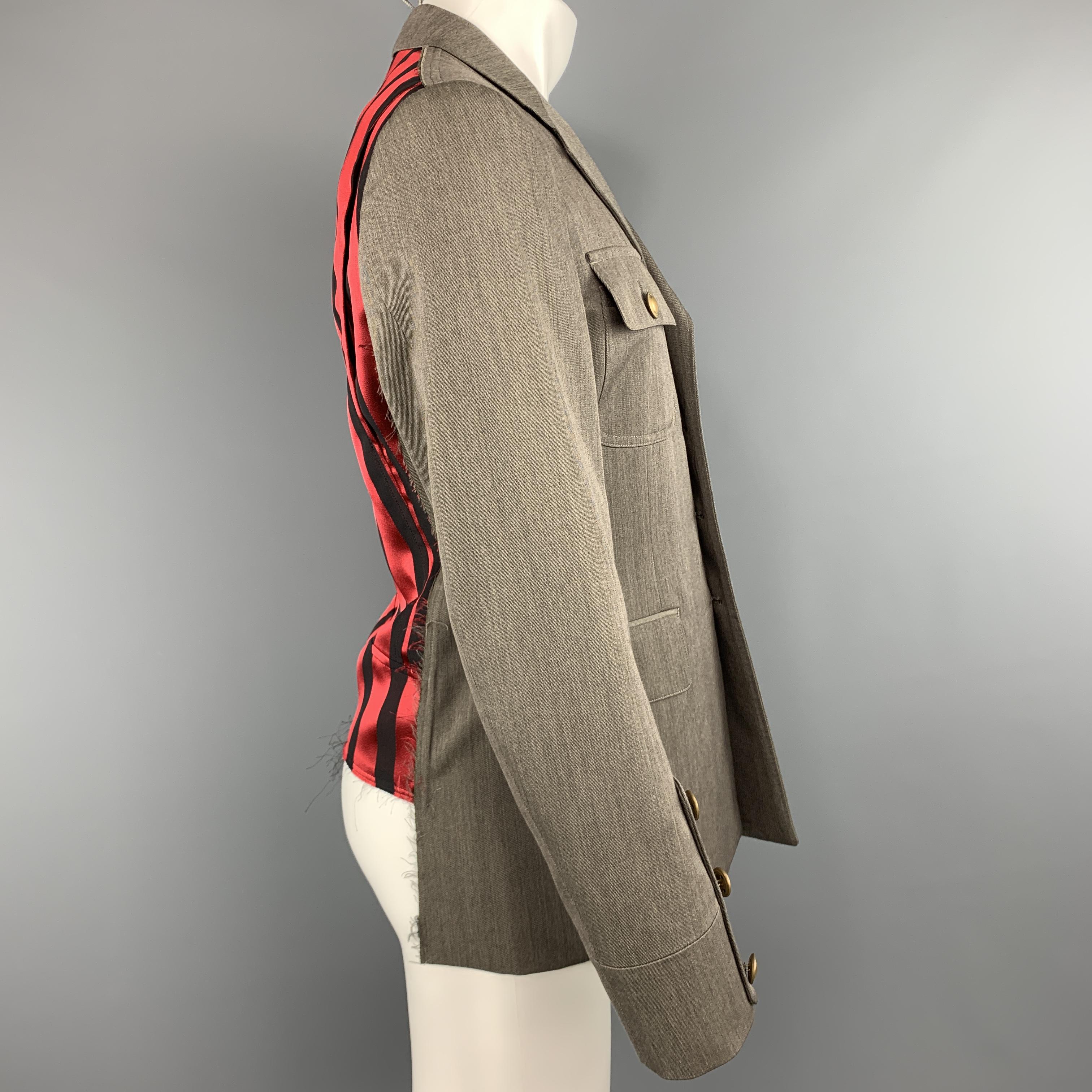 Men's COMME des GARCONS HOMME PLUS M Taupe Red Striped Satin Back Military Jacket