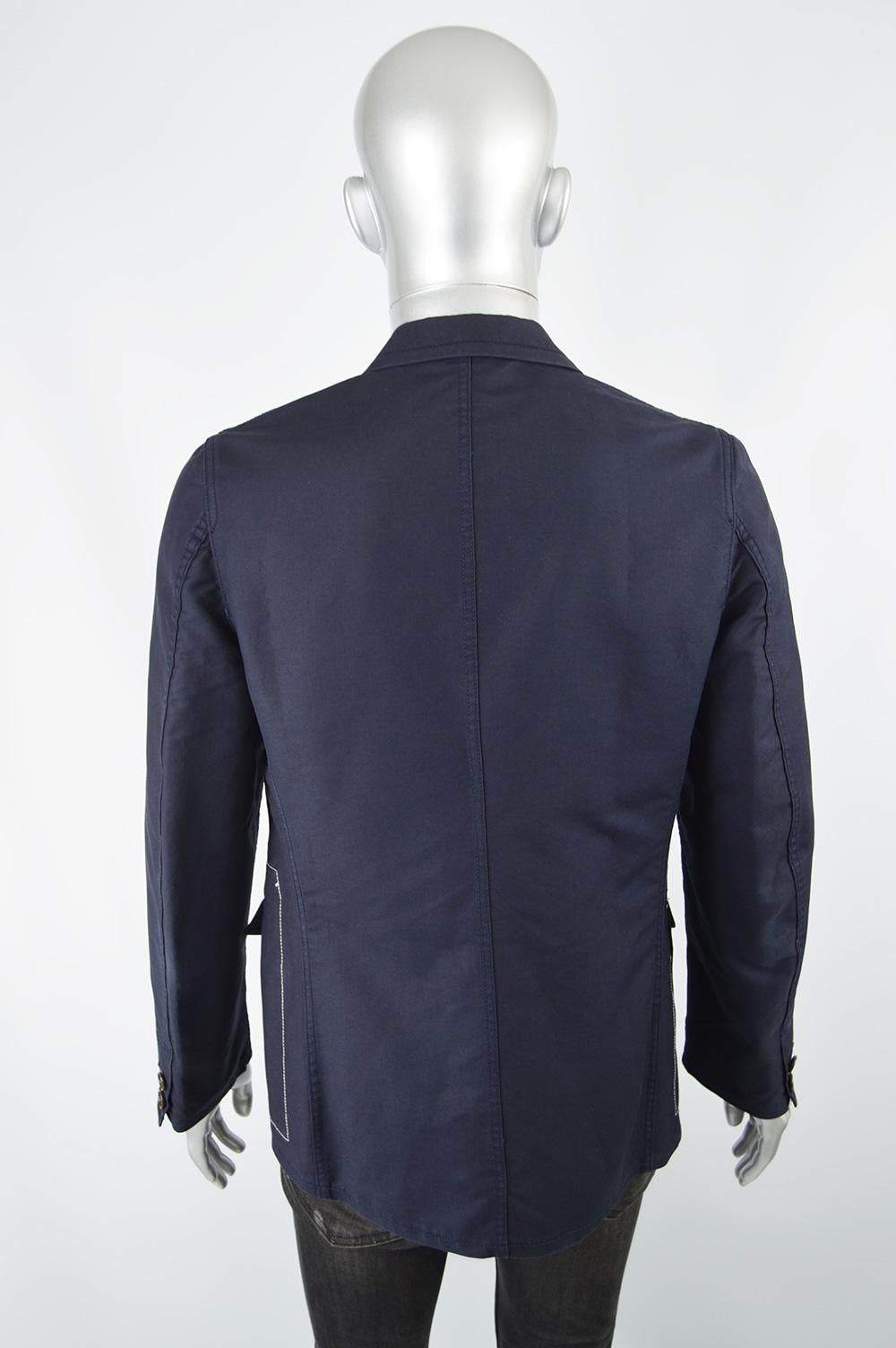 Black Comme Des Garcons Homme Plus Men's Vintage Navy Blue Blazer Jacket, AD 2003