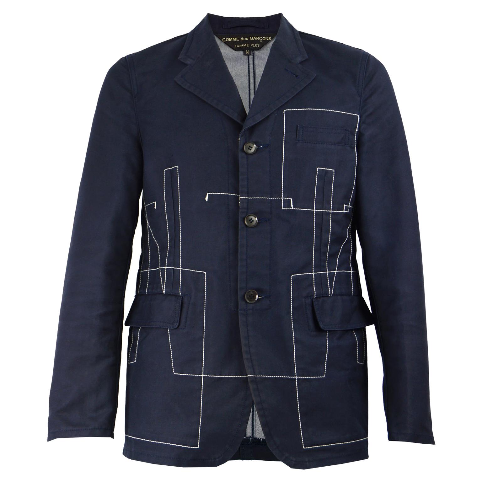 Comme Des Garcons Homme Plus Men's Vintage Navy Blue Blazer Jacket, AD 2003