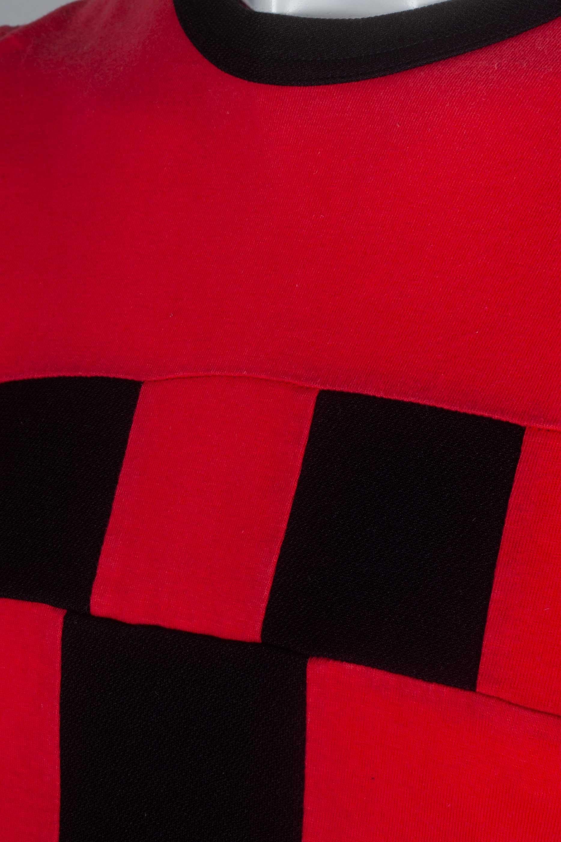 Women's or Men's Comme des Garçons Homme Plus Red T-shirt with Black Squares, 2003