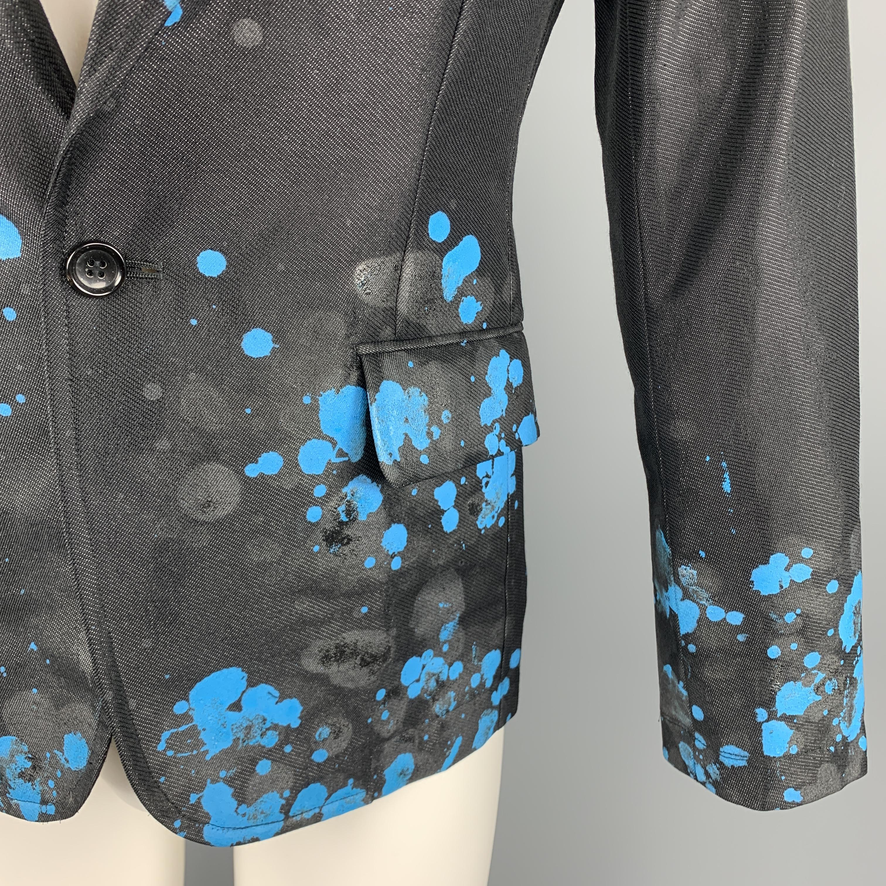 Men's COMME des GARCONS HOMME PLUS S Black Blue Splattered Paint Wool Blend Sport Coat