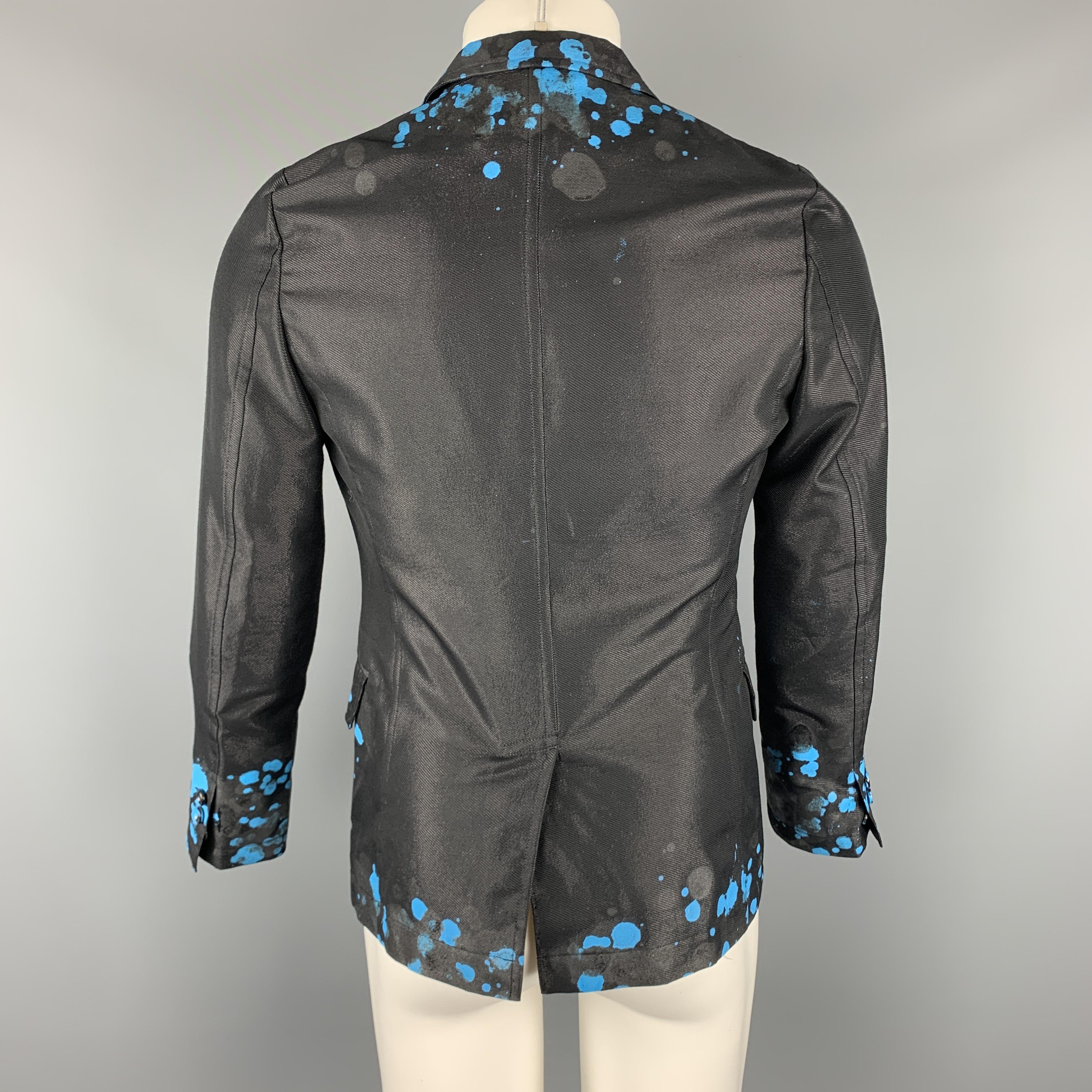 COMME des GARCONS HOMME PLUS S Black Blue Splattered Paint Wool Blend Sport Coat 1