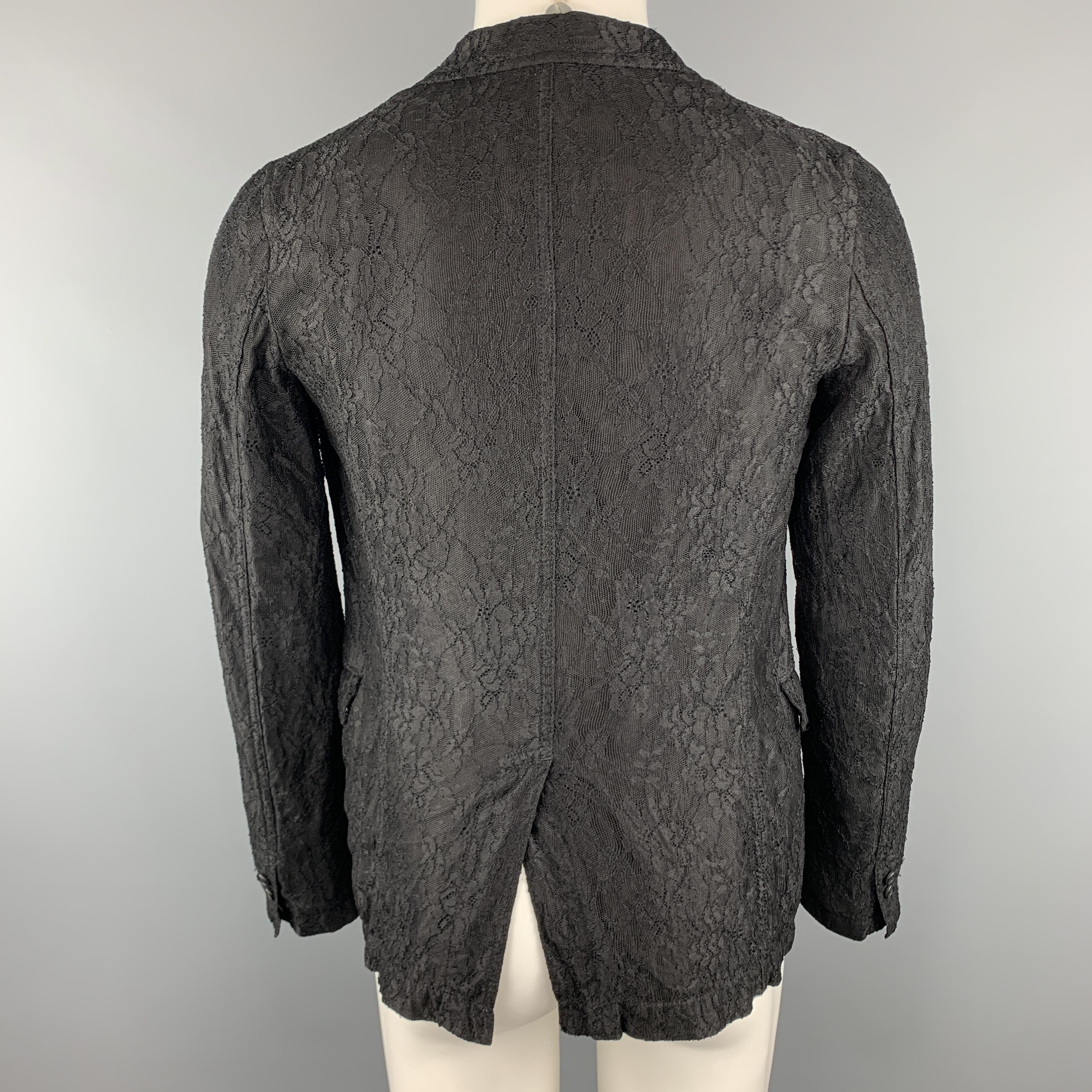 Men's COMME des GARCONS HOMME PLUS S Black Lace Polyester / Rayon Notch Lapel Jacket