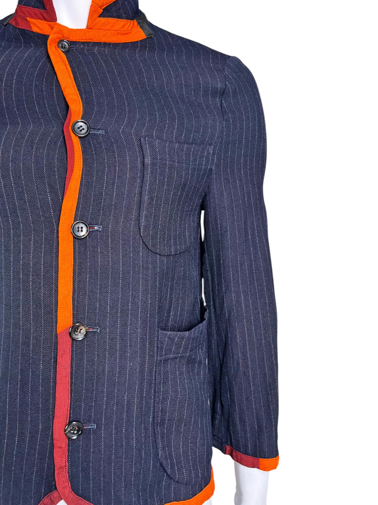 Comme des Garçons Homme Plus S/S 2001 Blazer de rayas multicolor en venta 1