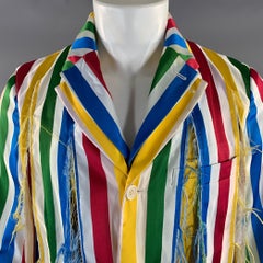 COMME des GARCONS HOMME PLUS S/S2019 M White Multi Color Stripe Polyester Coat