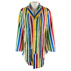 COMME des GARCONS HOMME PLUS S/S2019 M White Multi Color Stripe Polyester Coat