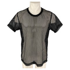 COMME des GARCONS HOMME PLUS Größe L Schwarzes Mesh Polyester-T-Shirt mit Rundhalsausschnitt