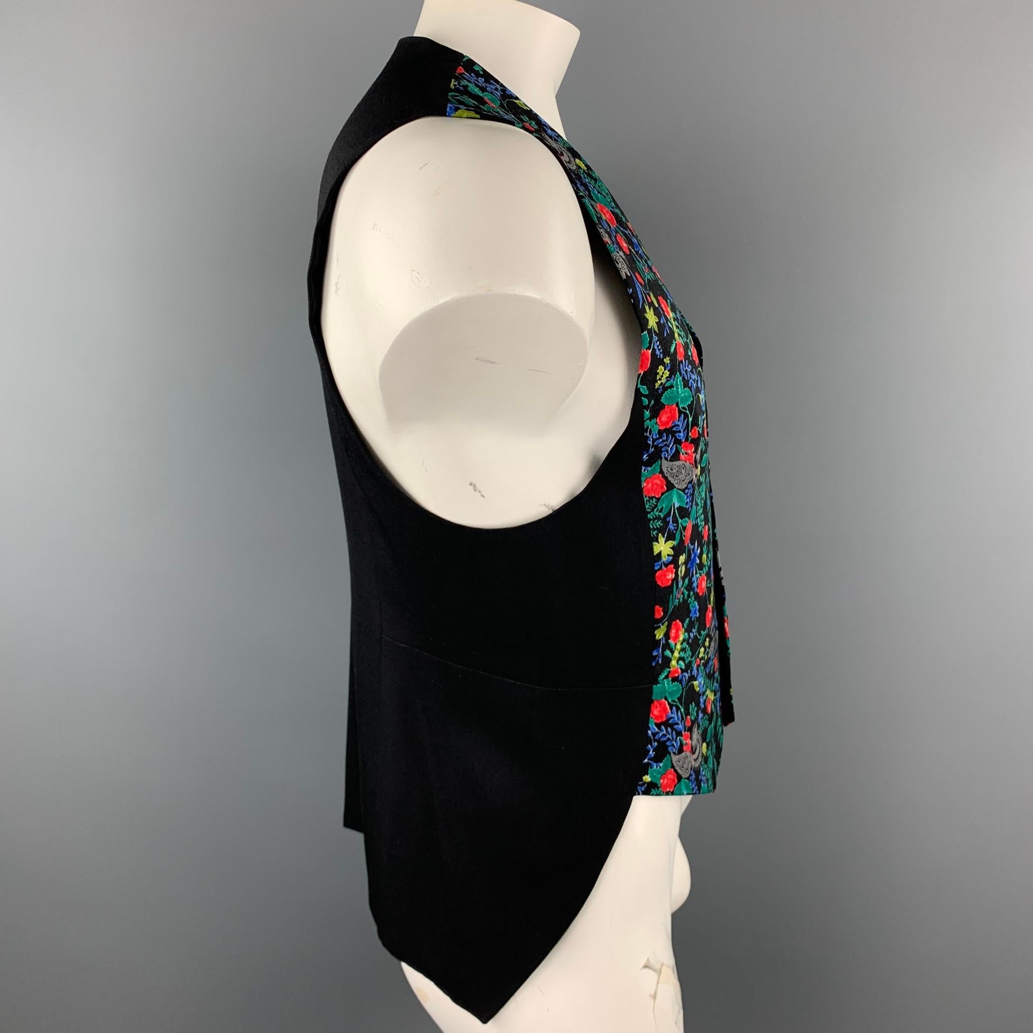 COMME des GARCONS HOMME PLUS Size L Black & Multi-Color Floral Wool Vest In Excellent Condition In San Francisco, CA