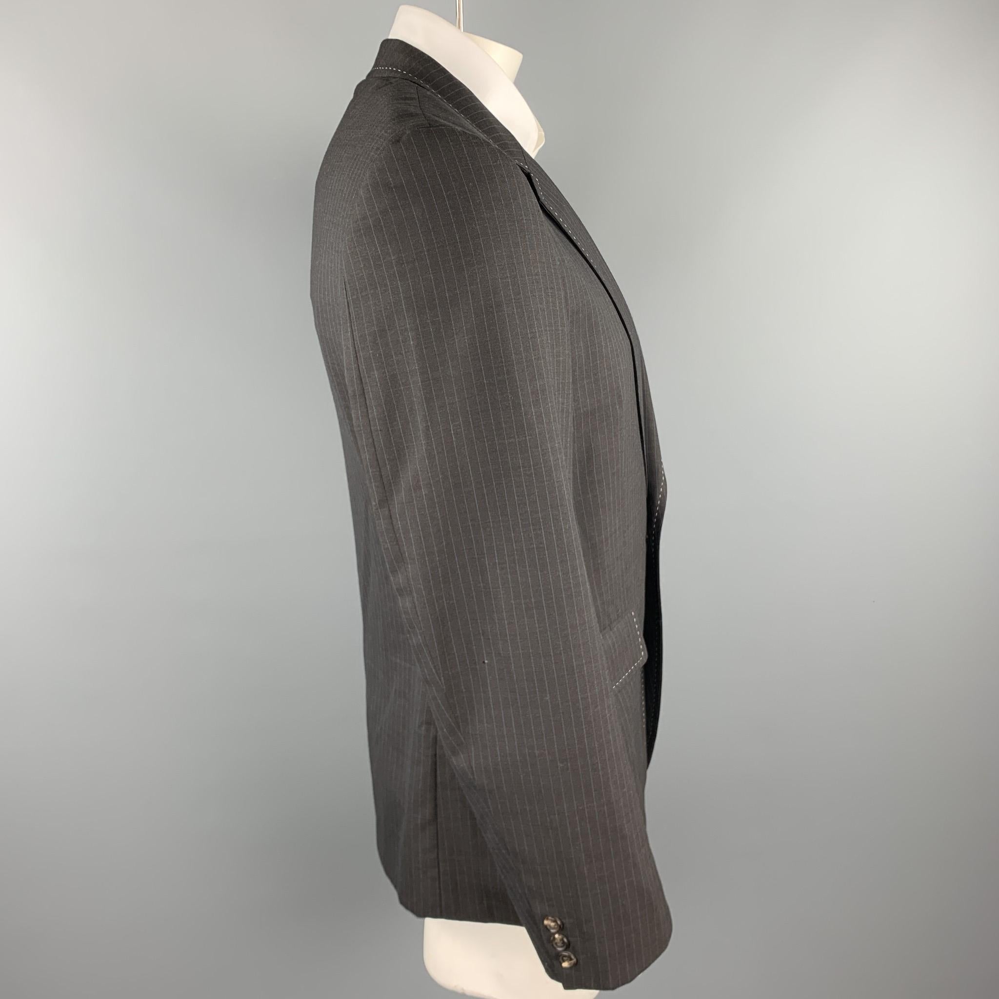 Black COMME des GARCONS HOMME PLUS Size L Charcoal Vertical Stripe Wool Sport Coat