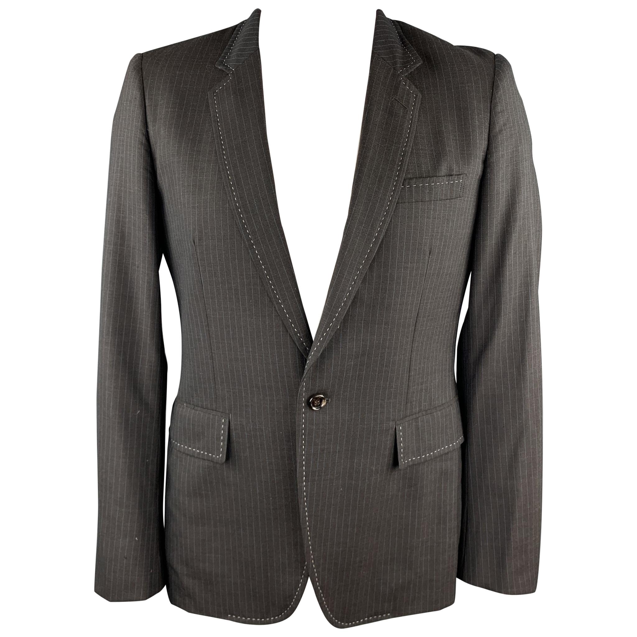 COMME des GARCONS HOMME PLUS Size L Charcoal Vertical Stripe Wool Sport Coat